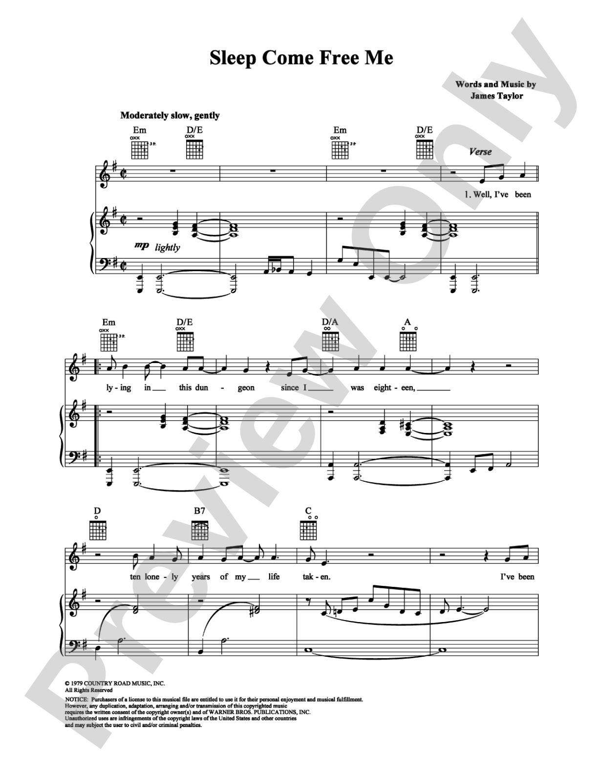 Sleep Come Free Me: Piano/Vocal/Chords Digital Sheet Music