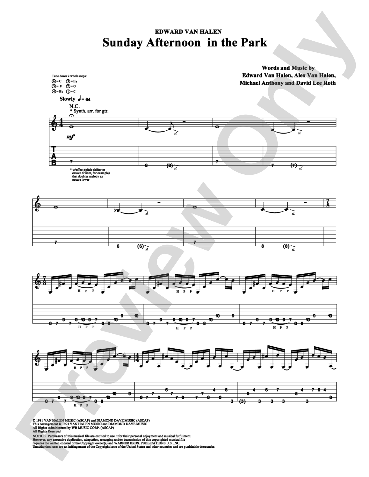 Sunday Afternoon in the Park: Guitar TAB Digital Sheet Music