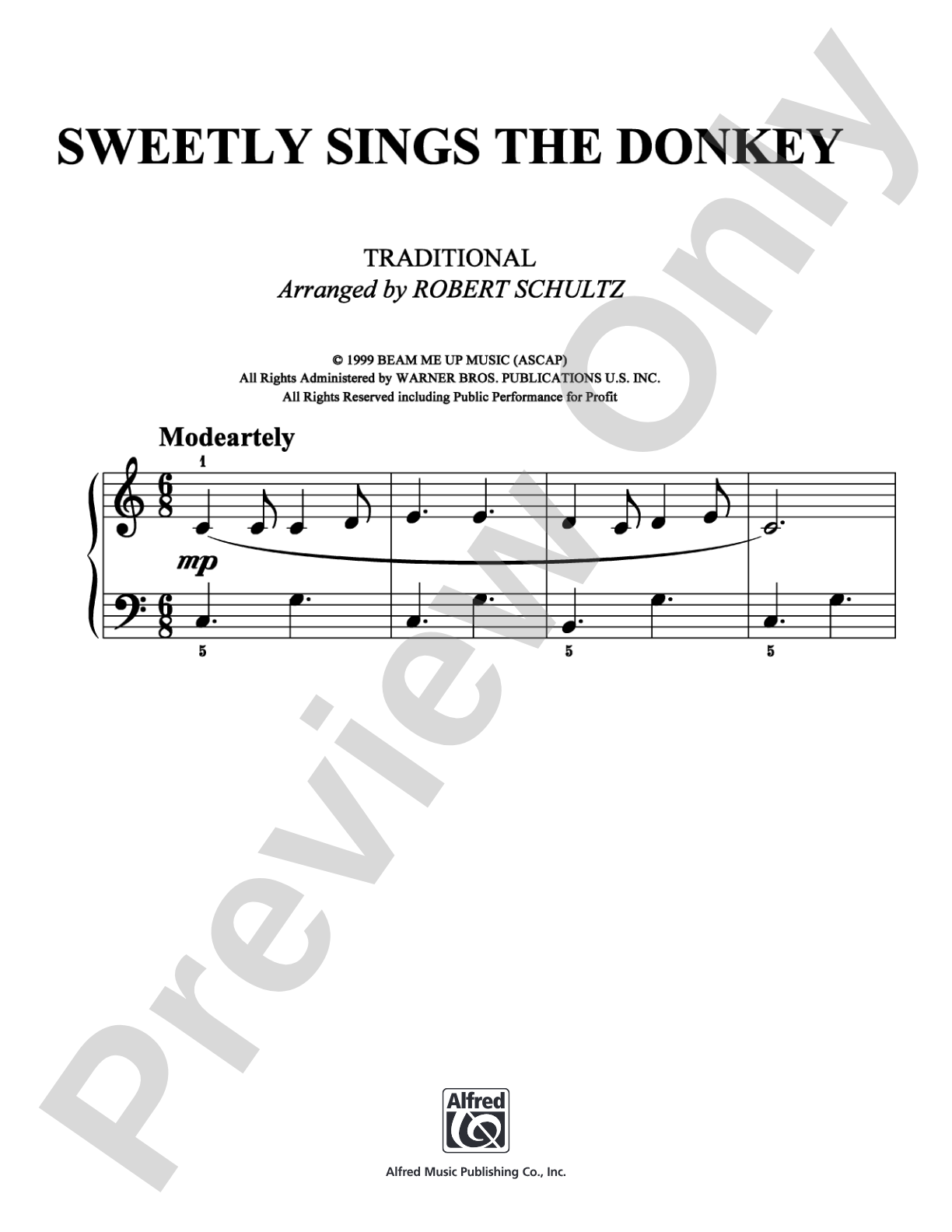 Sweetly Sings the Donkey: Easy Piano Digital Sheet Music