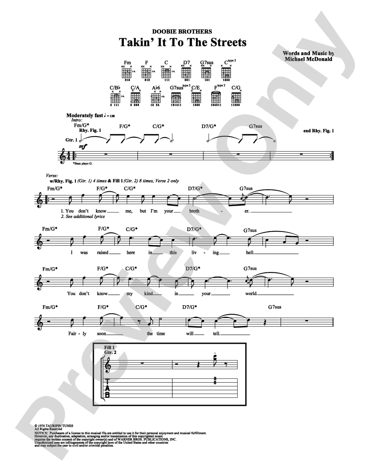 Takin' It To The Streets: Guitar TAB Digital Sheet Music