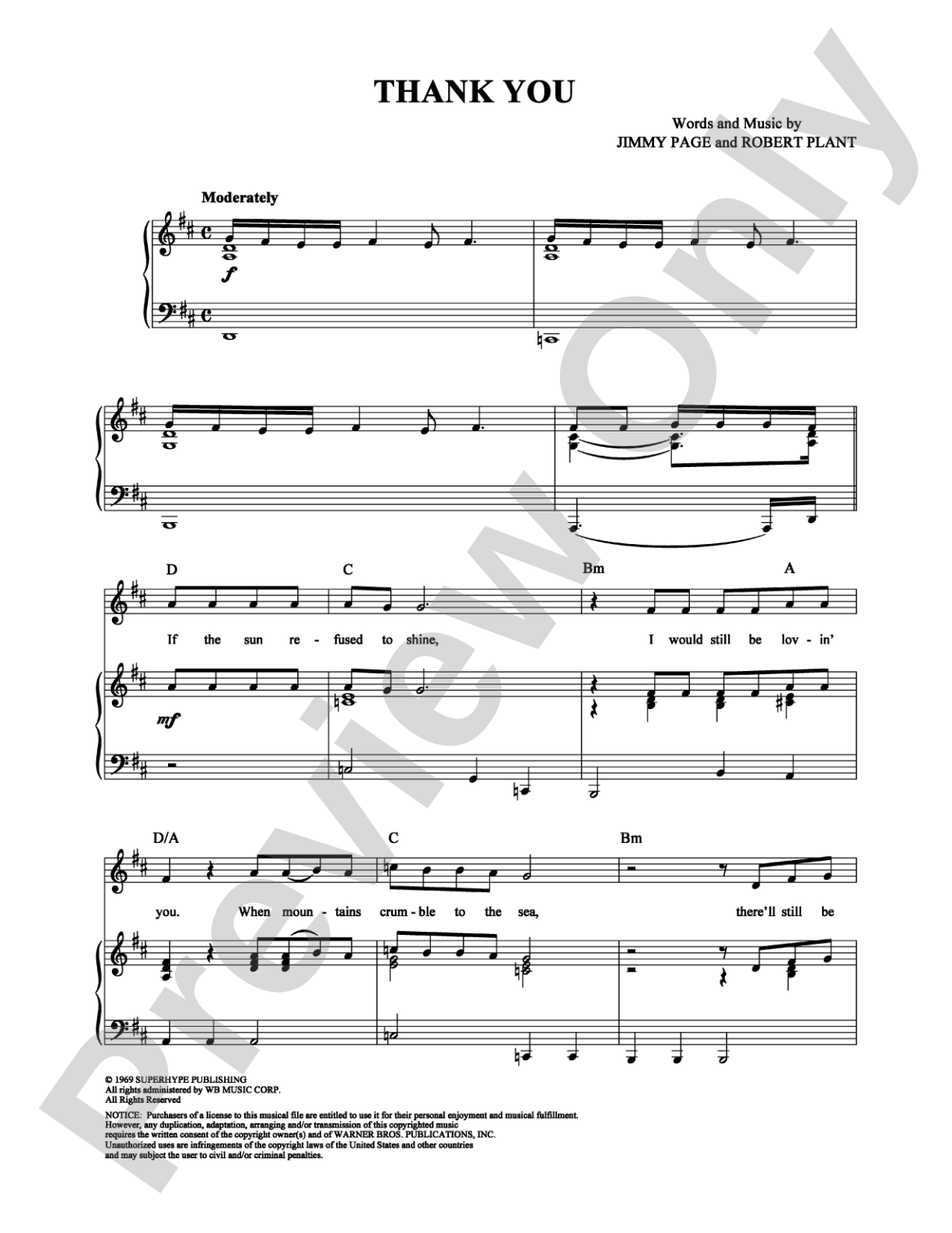 Thank You: Piano/Vocal/Chords Digital Sheet Music