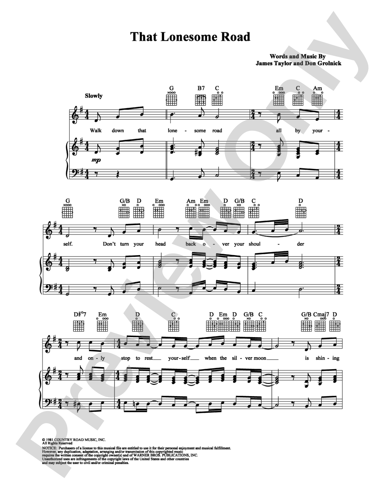 That Lonesome Road: Piano/Vocal/Chords Digital Sheet Music