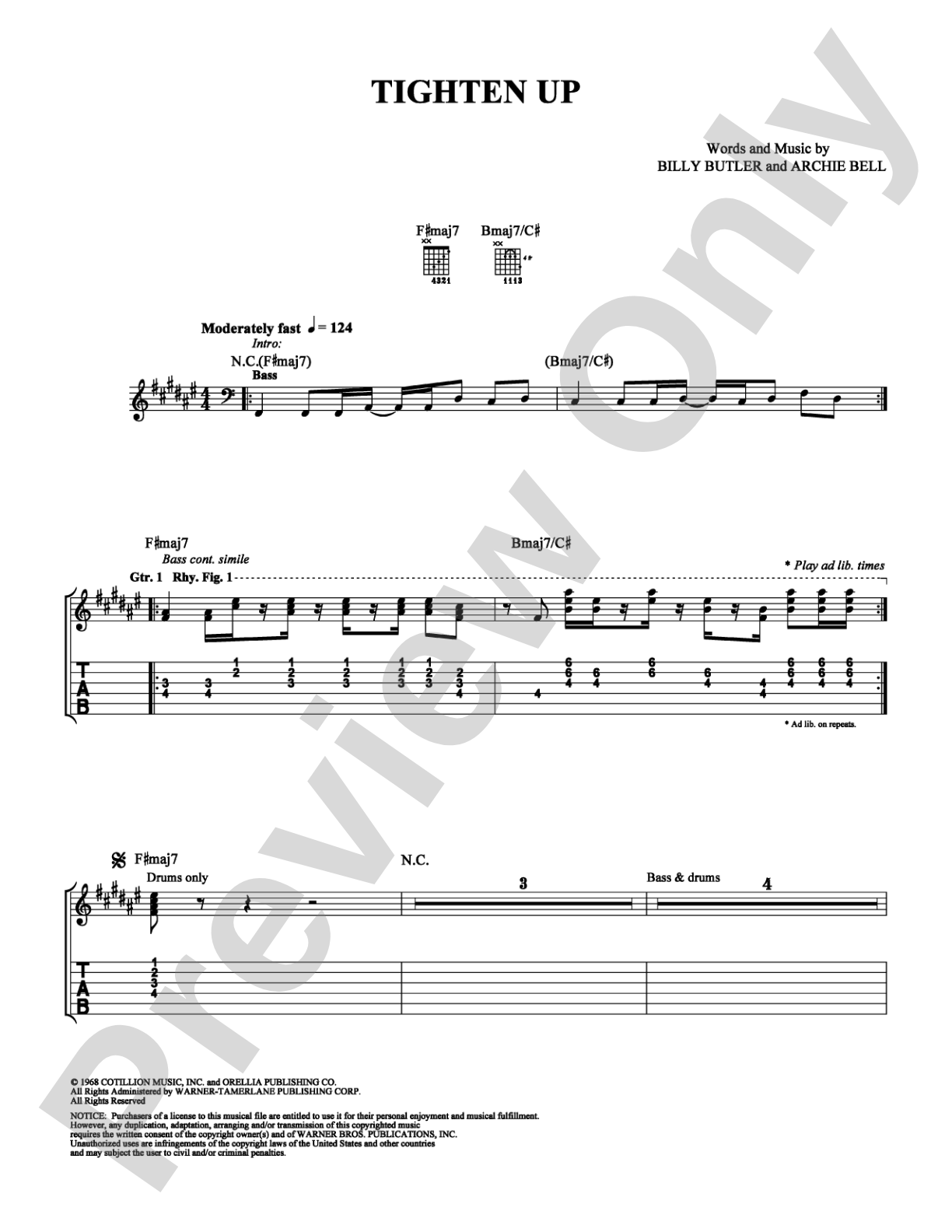 Tighten Up: Guitar TAB Digital Sheet Music
