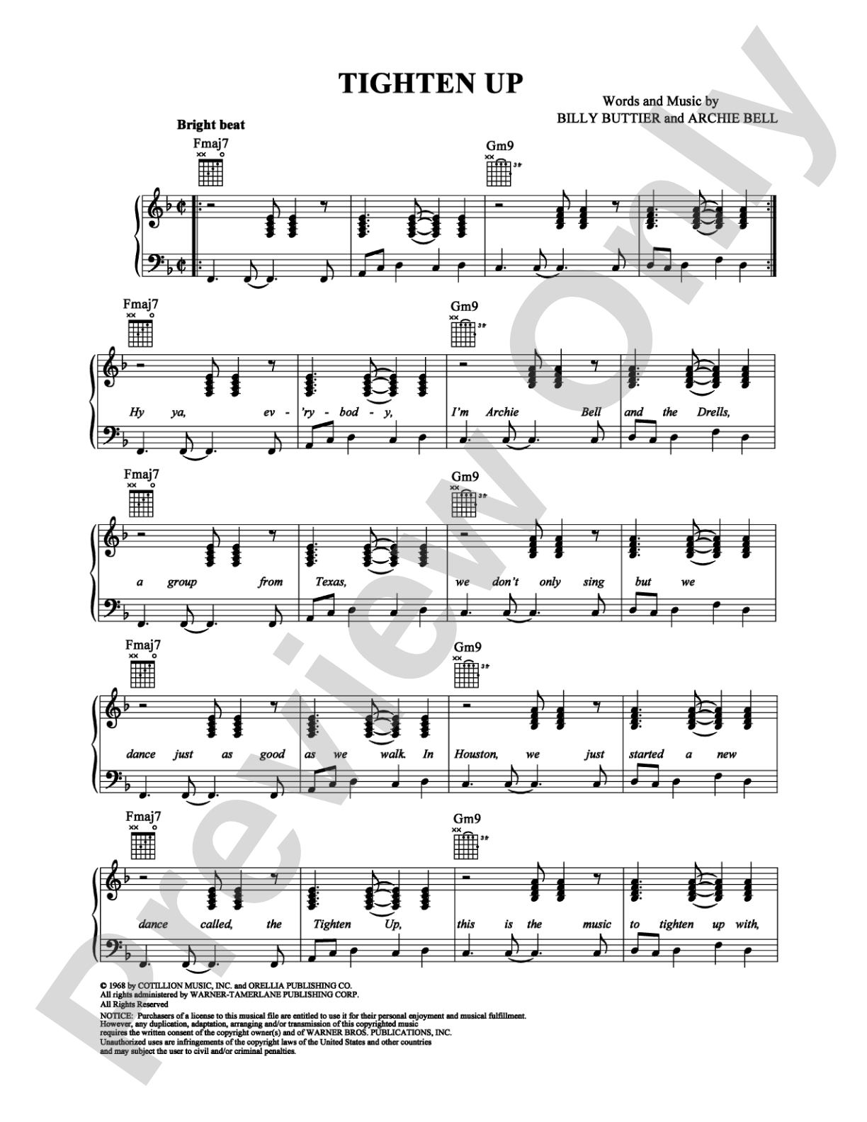 Tighten Up: Piano/Vocal/Chords Digital Sheet Music