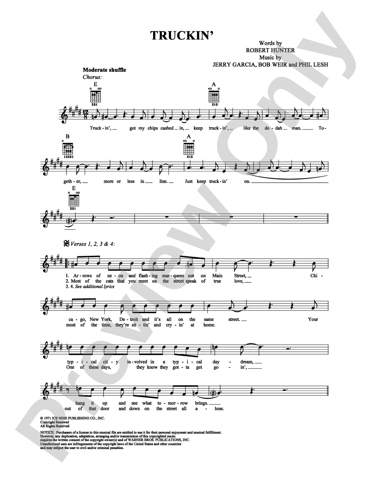 Truckin': Easy Guitar Digital Sheet Music
