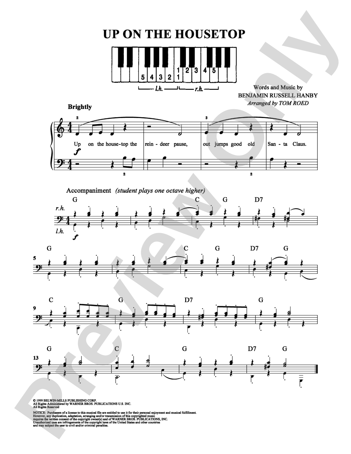 Up on the Housetop: Easy Piano Digital Sheet Music