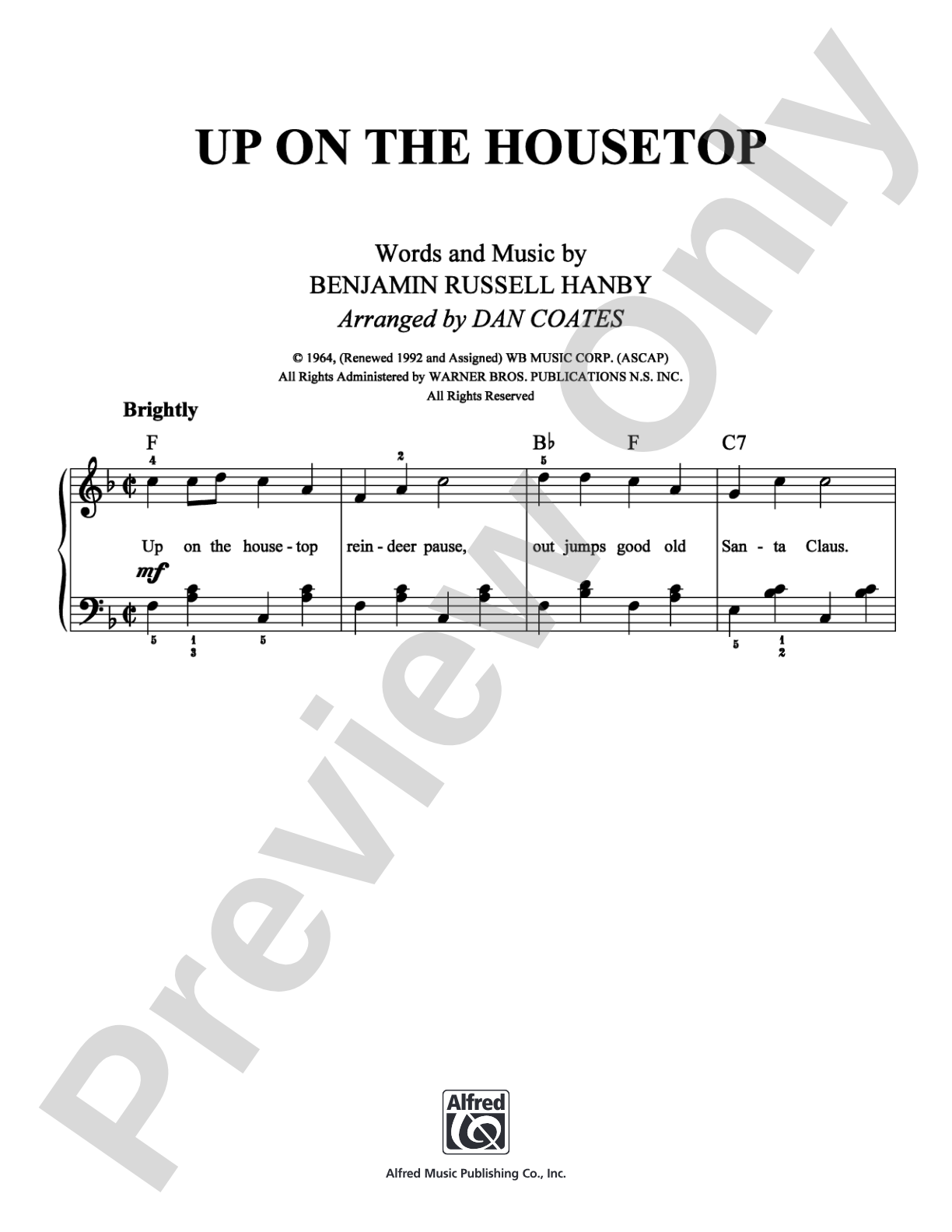 Up on the Housetop: Easy Piano Digital Sheet Music