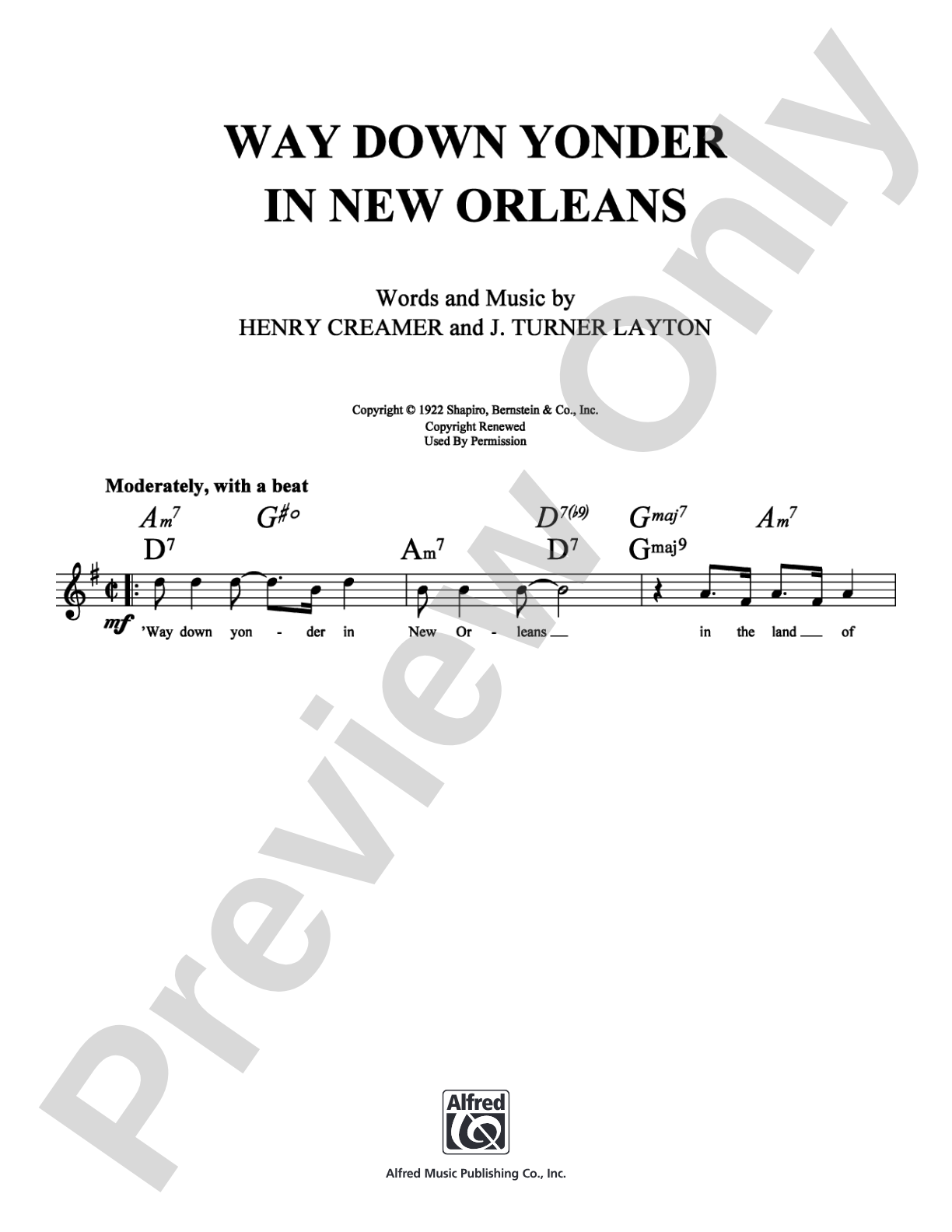 Way Down Yonder in New Orleans: Lead Sheet Digital Sheet Music
