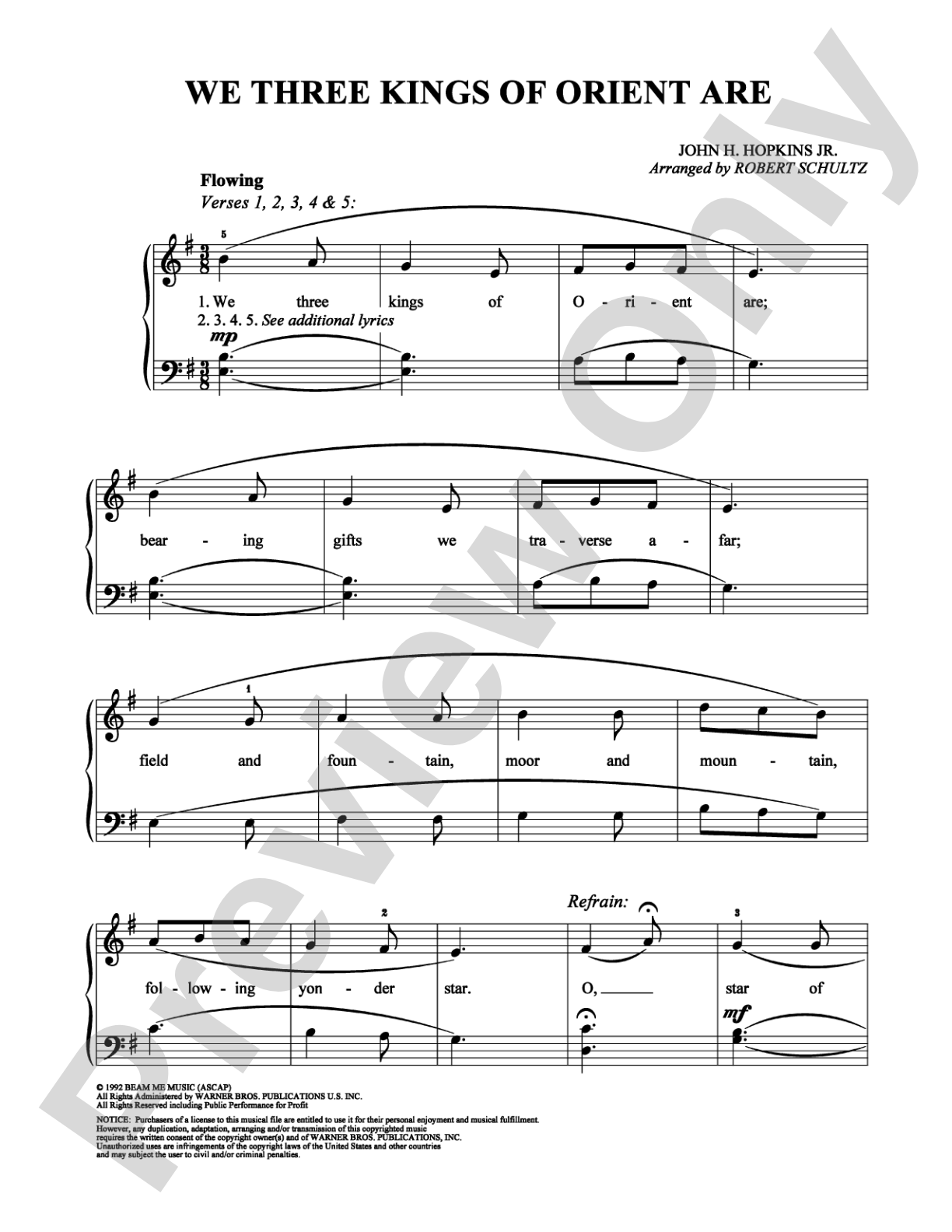 We Three Kings of Orient Are: Easy Piano Digital Sheet Music