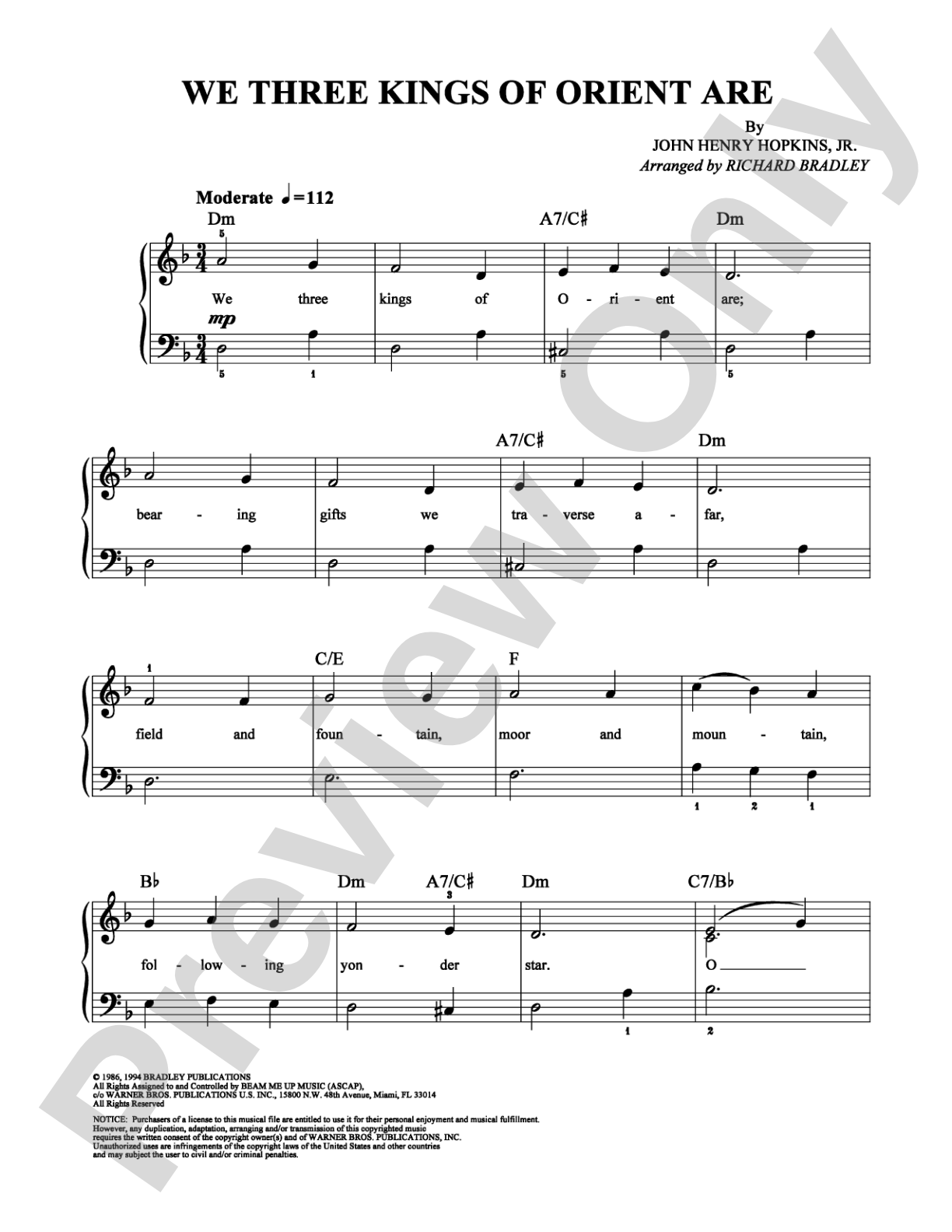 We Three Kings of Orient Are: Easy Piano Digital Sheet Music