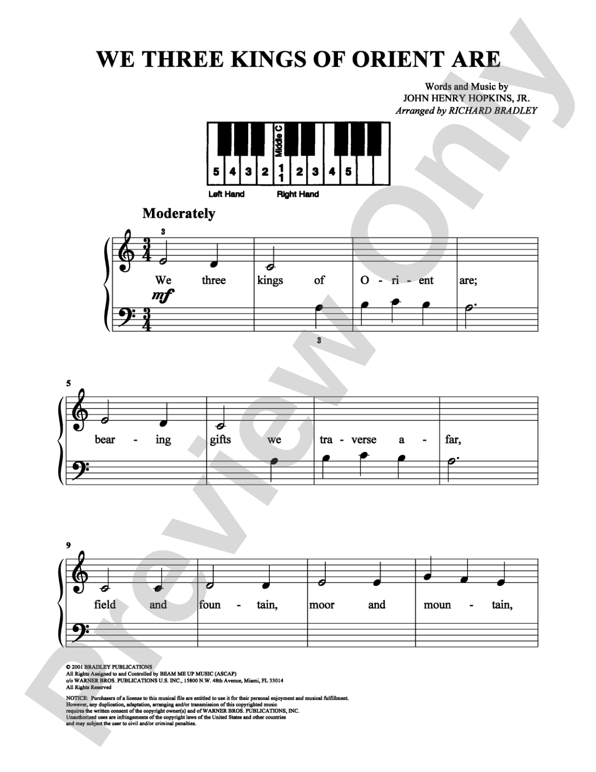 We Three Kings of Orient Are: Easy Piano Digital Sheet Music