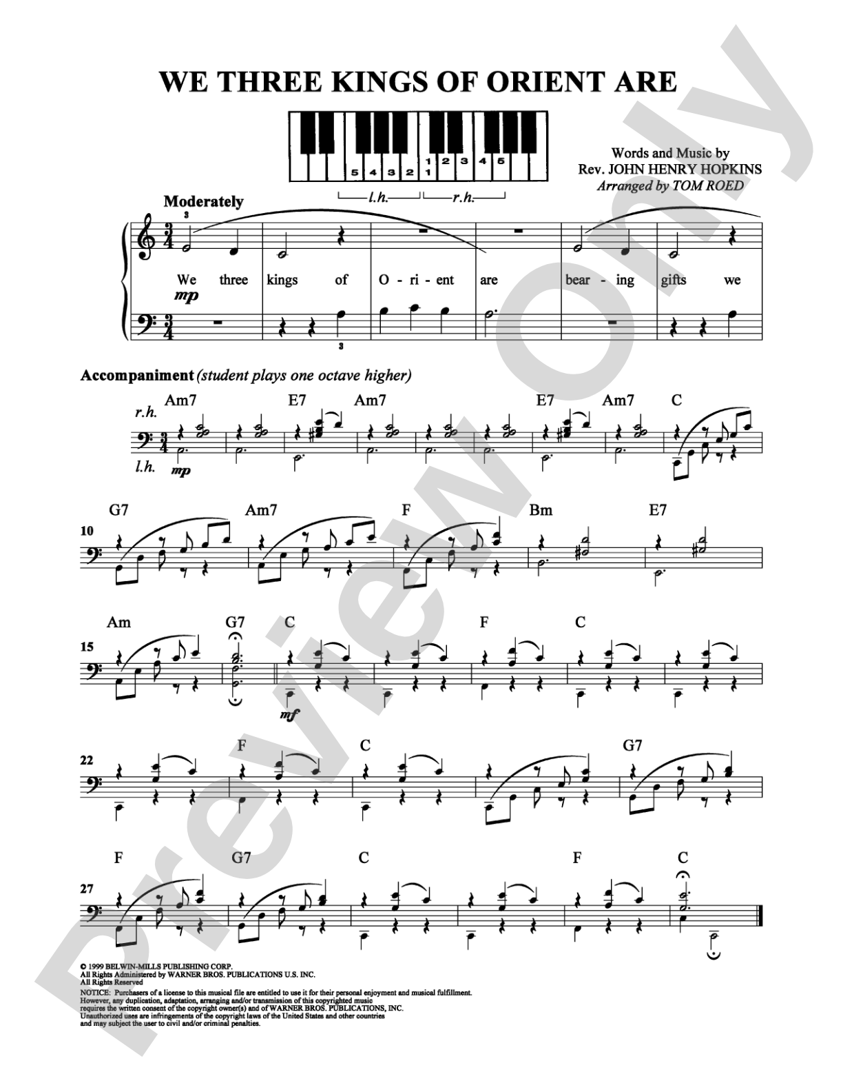 We Three Kings of Orient Are: Easy Piano Digital Sheet Music