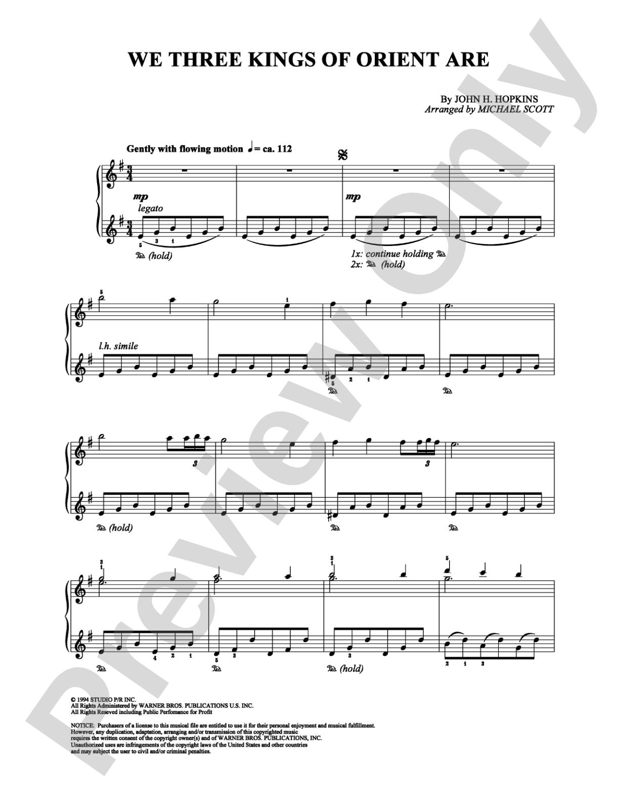 We Three Kings of Orient Are: Piano Digital Sheet Music