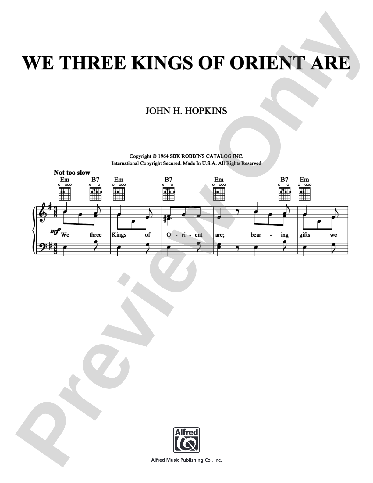 We Three Kings of Orient Are: Piano/Vocal/Chords Digital Sheet Music