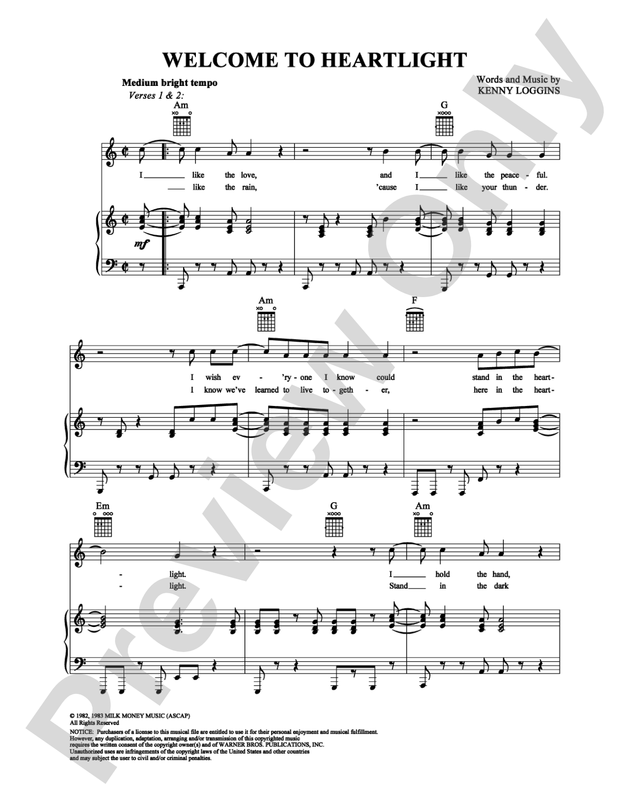Welcome to Heartlight: Piano/Vocal/Chords Digital Sheet Music