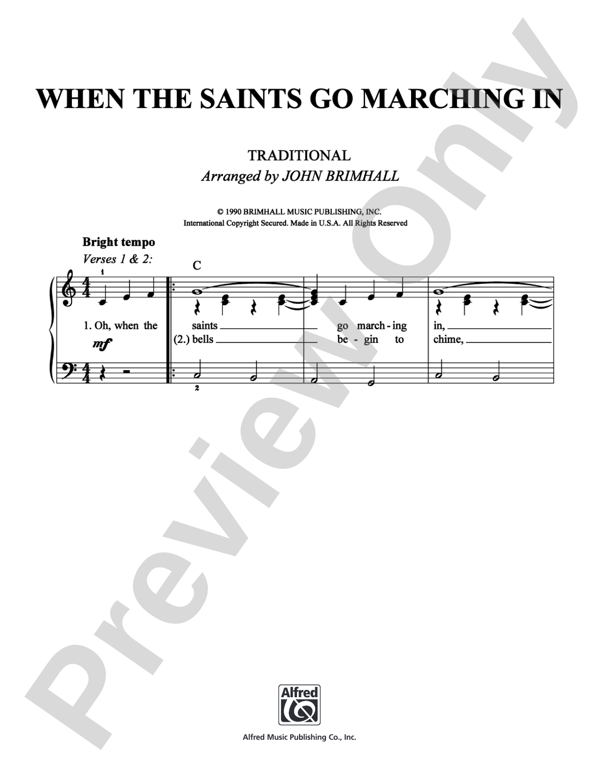 When the Saints Go Marching In: Easy Piano Digital Sheet Music