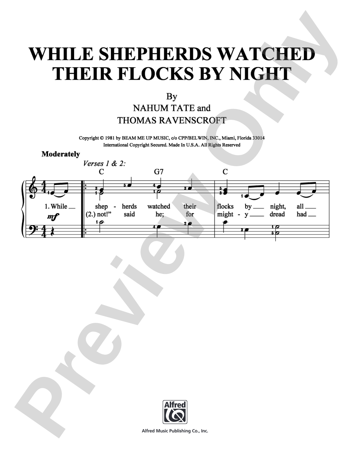 While Shepherds Watched Their Flocks By Night: Easy Piano Digital Sheet Music