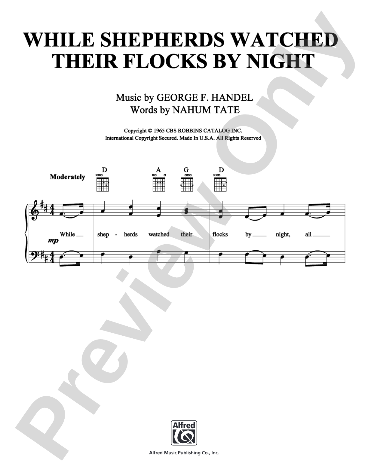 While Shepherds Watched Their Flocks By Night: Piano/Vocal/Chords Digital Sheet Music