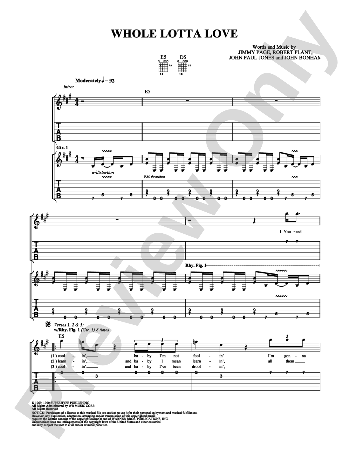 Whole Lotta Love: Easy Guitar Digital Sheet Music