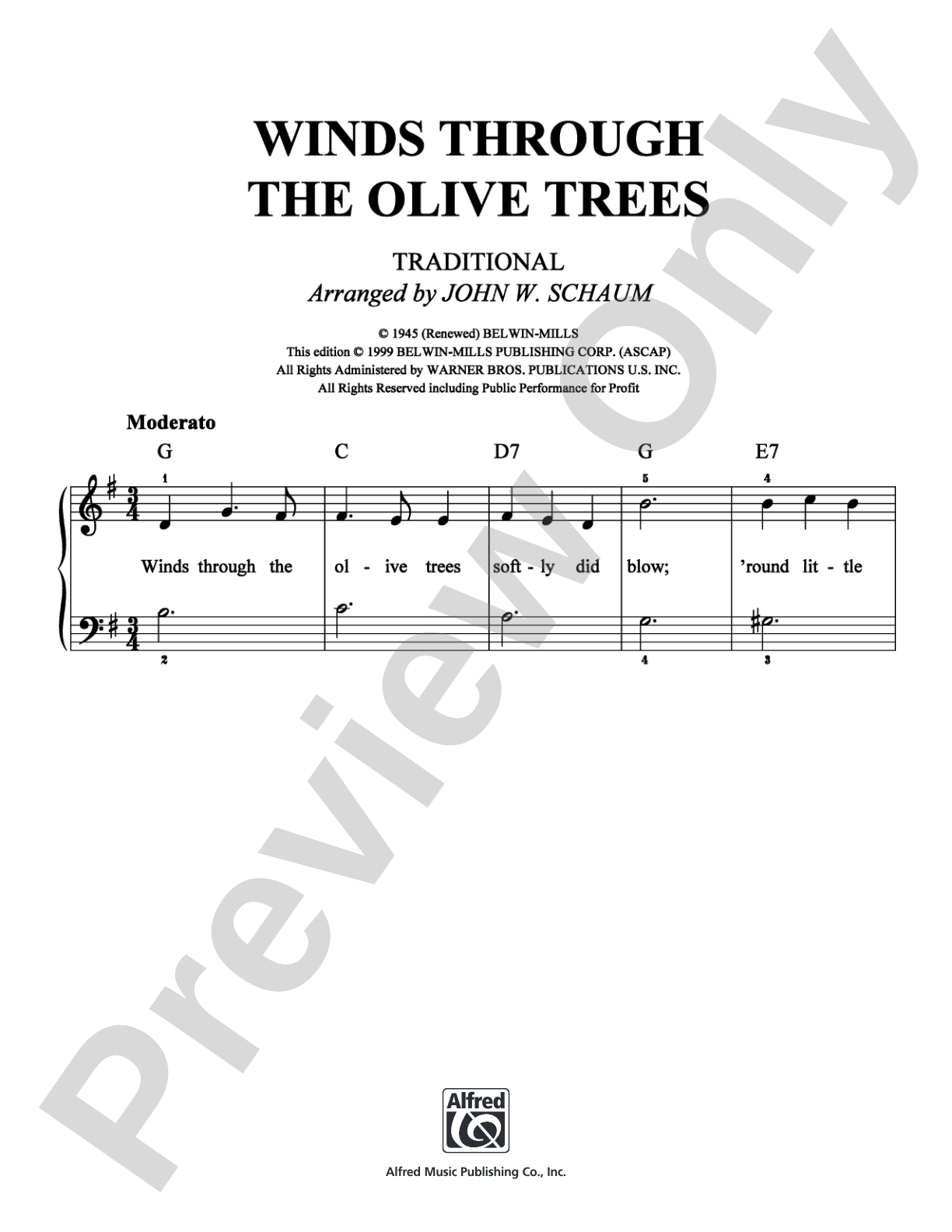 Winds Through The Olive Trees: Easy Piano Digital Sheet Music