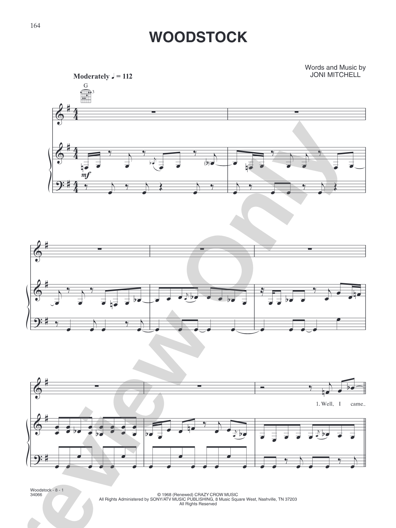 Woodstock: Piano/Vocal/Chords