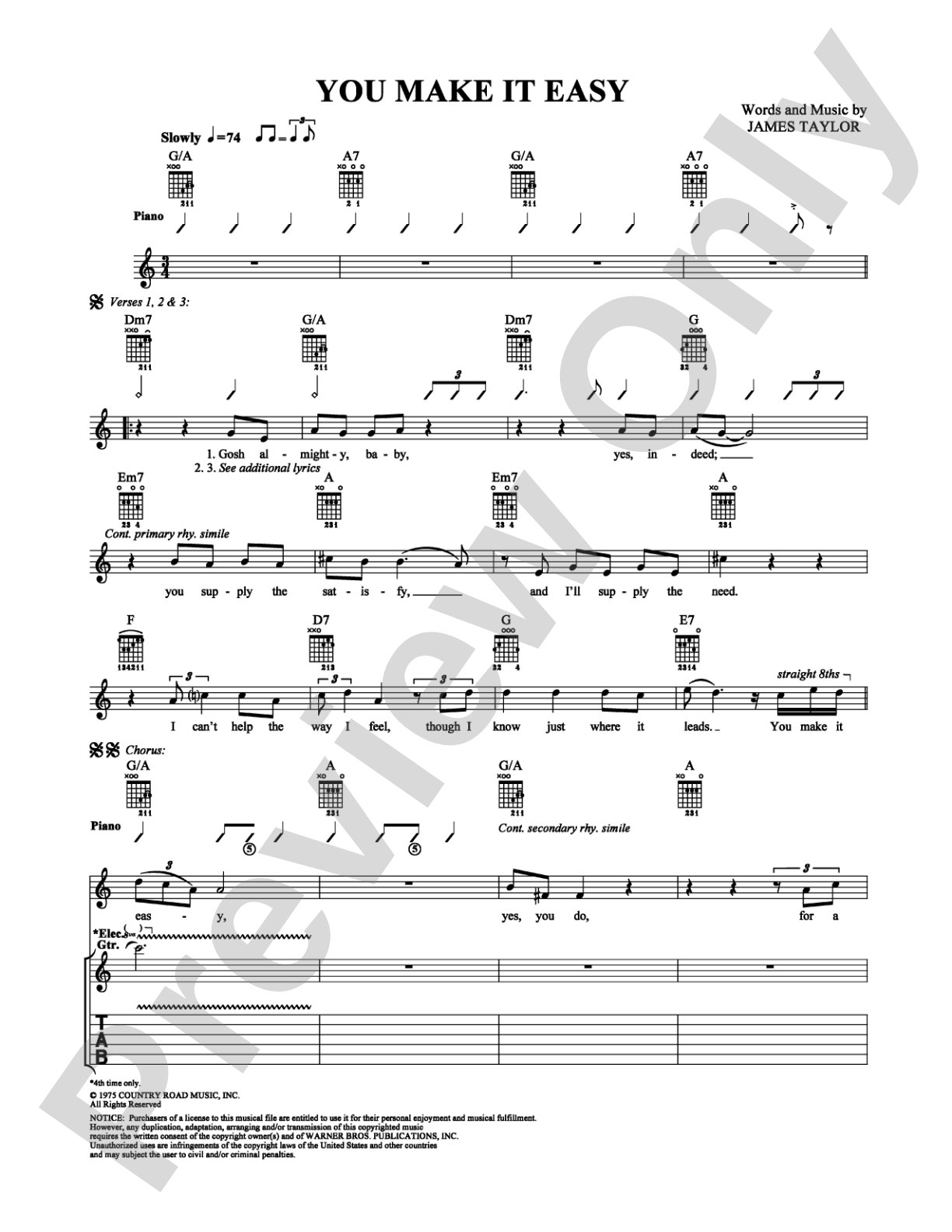 You Make It Easy: Guitar TAB Digital Sheet Music