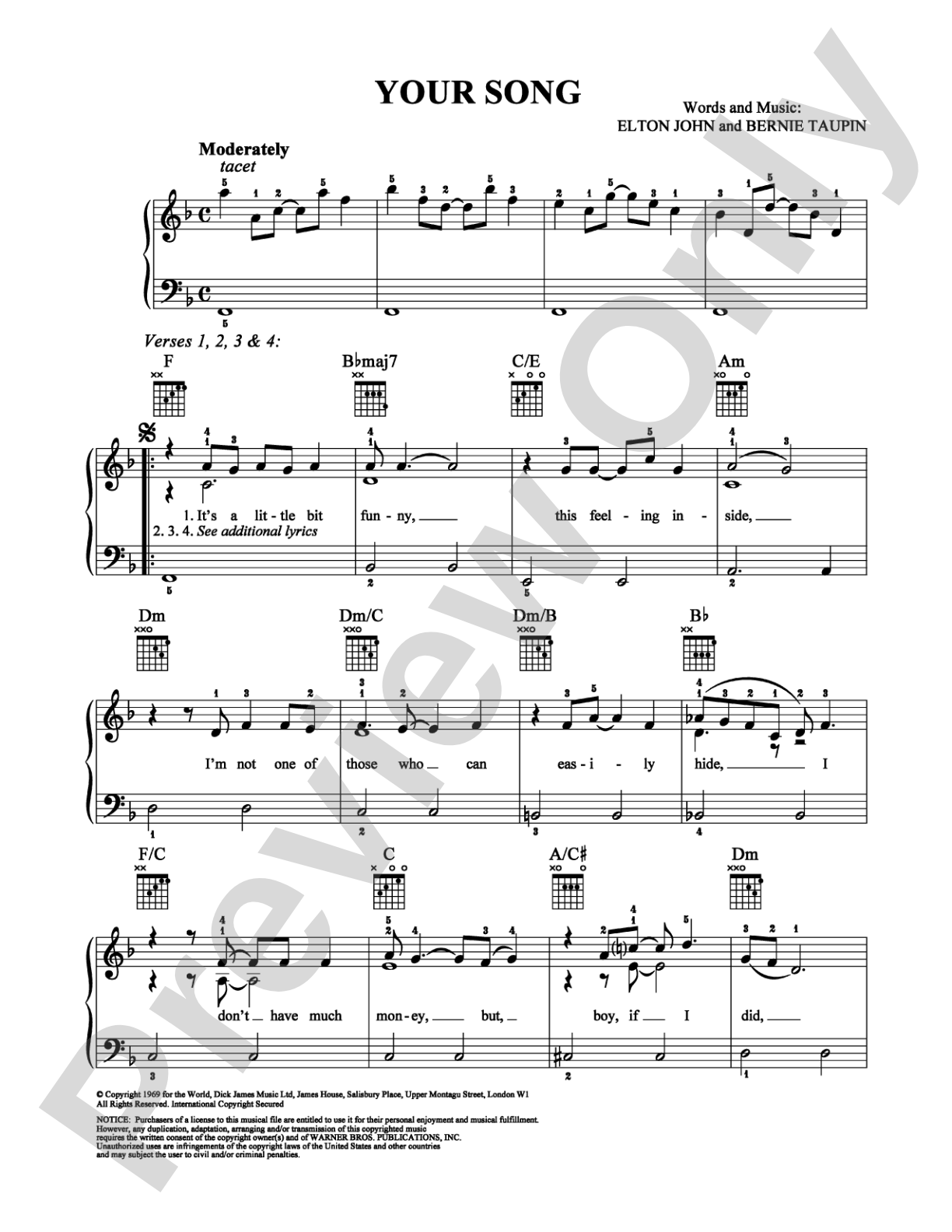 Your Song: Easy Piano Digital Sheet Music