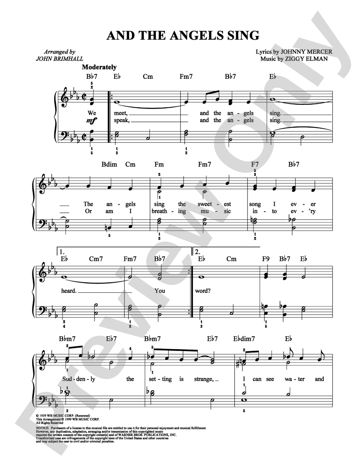 And The Angels Sing: Easy Piano Digital Sheet Music