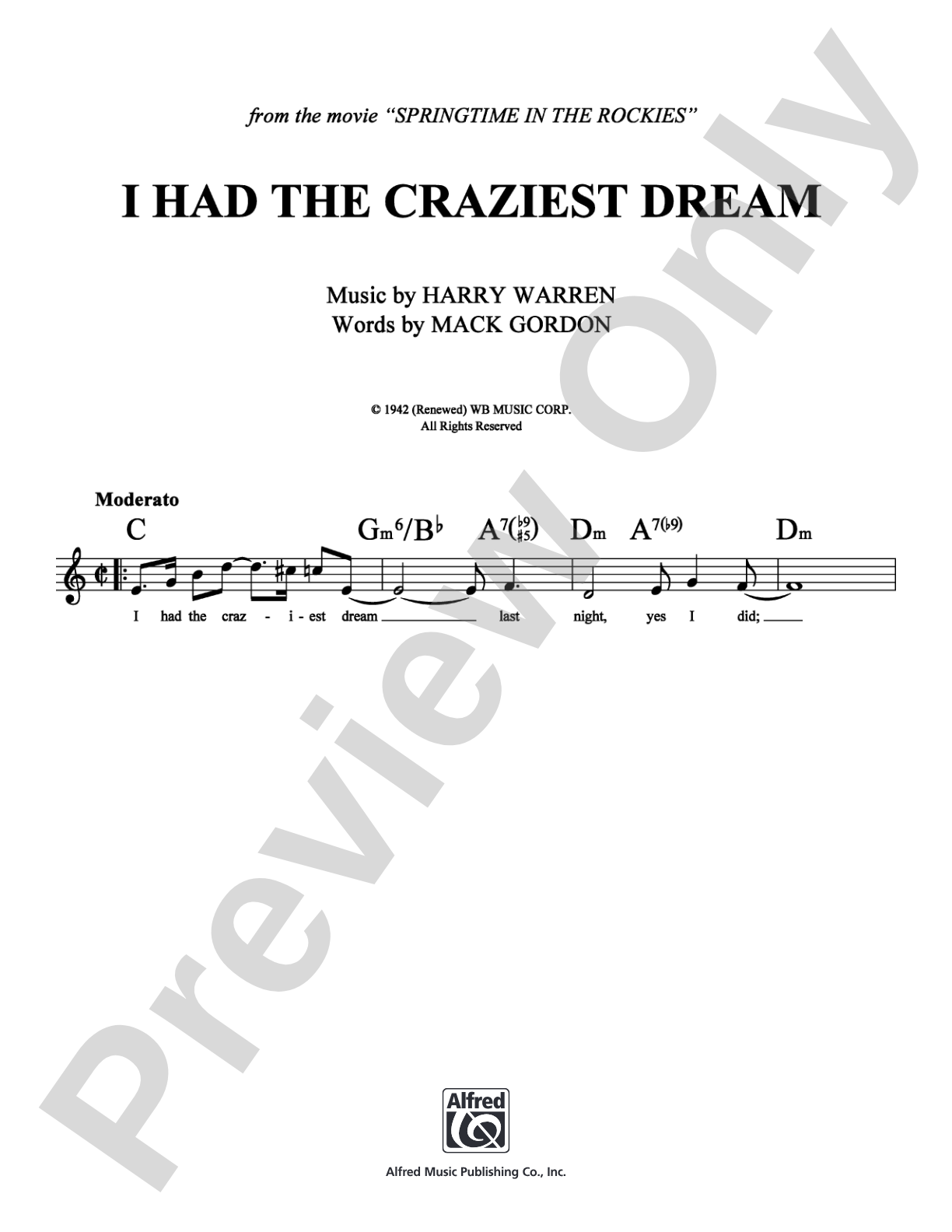 I Had the Craziest Dream: Lead Sheet Digital Sheet Music
