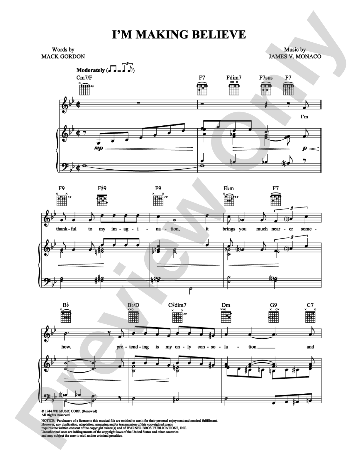 I'm Making Believe: Piano/Vocal/Chords Digital Sheet Music
