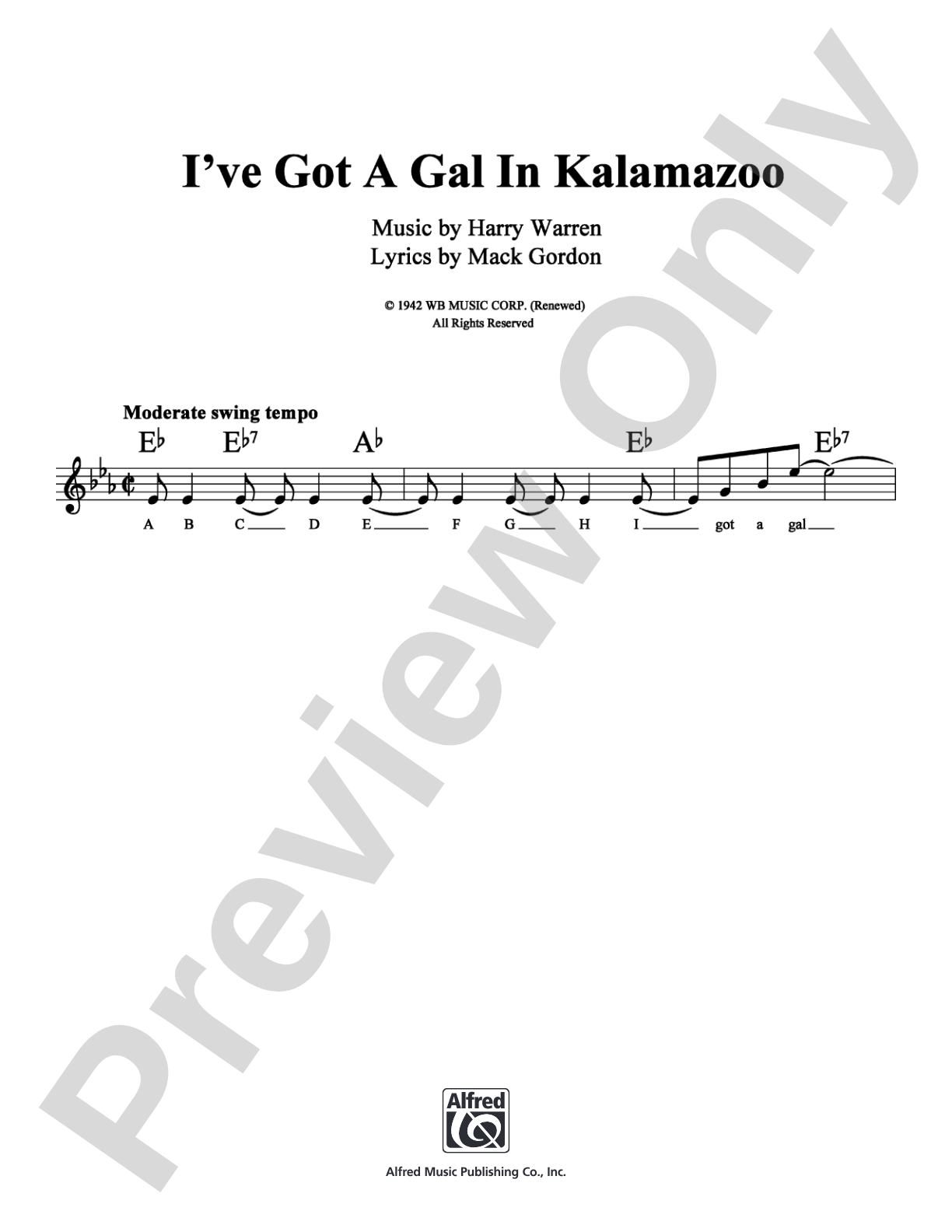I've Got A Gal In Kalamazoo: Lead Sheet Digital Sheet Music