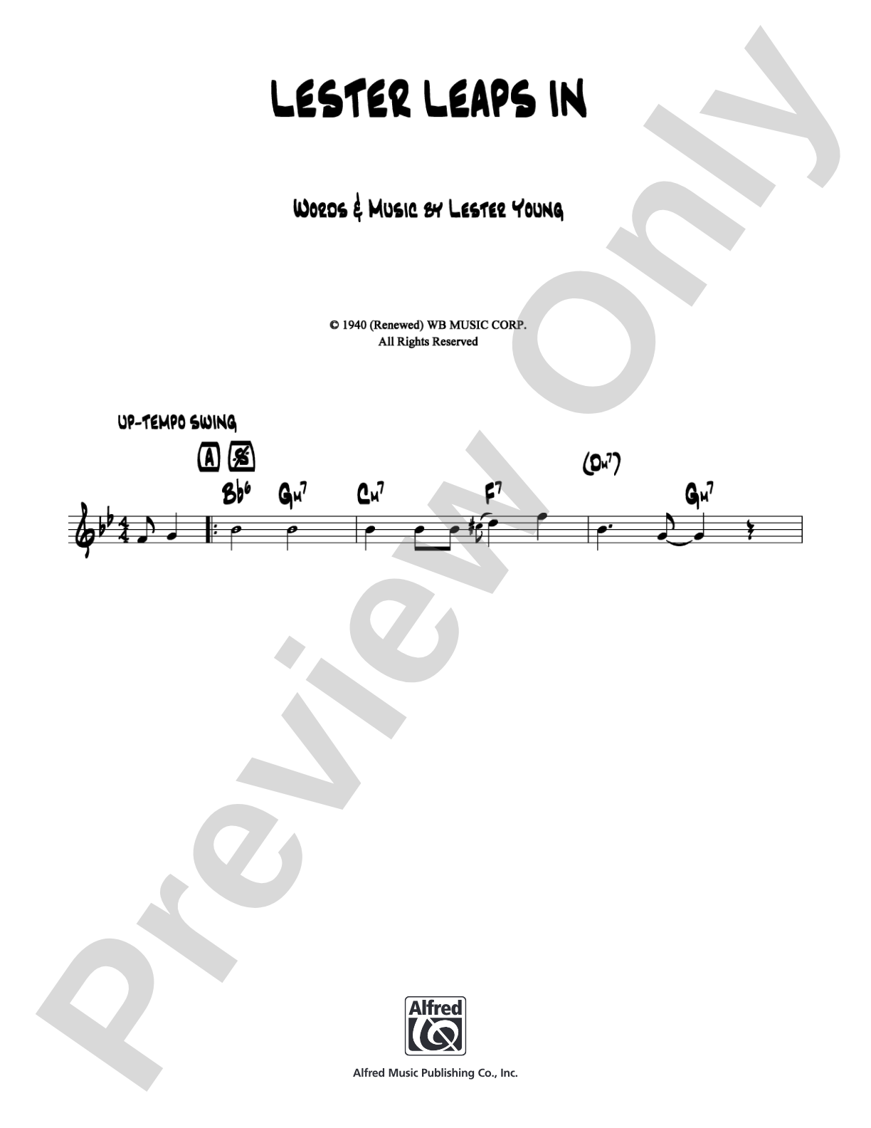 Lester Leaps In: Lead Sheet Digital Sheet Music
