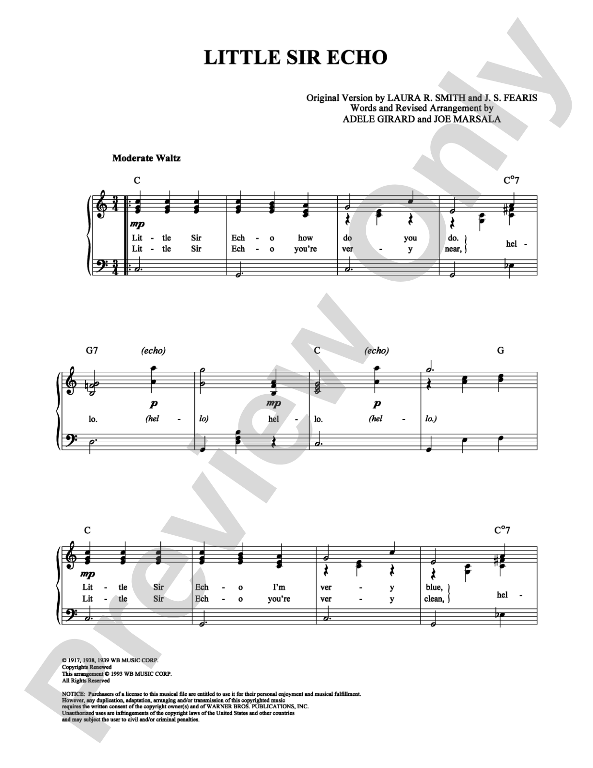 Little Sir Echo: Piano/Vocal/Chords Digital Sheet Music
