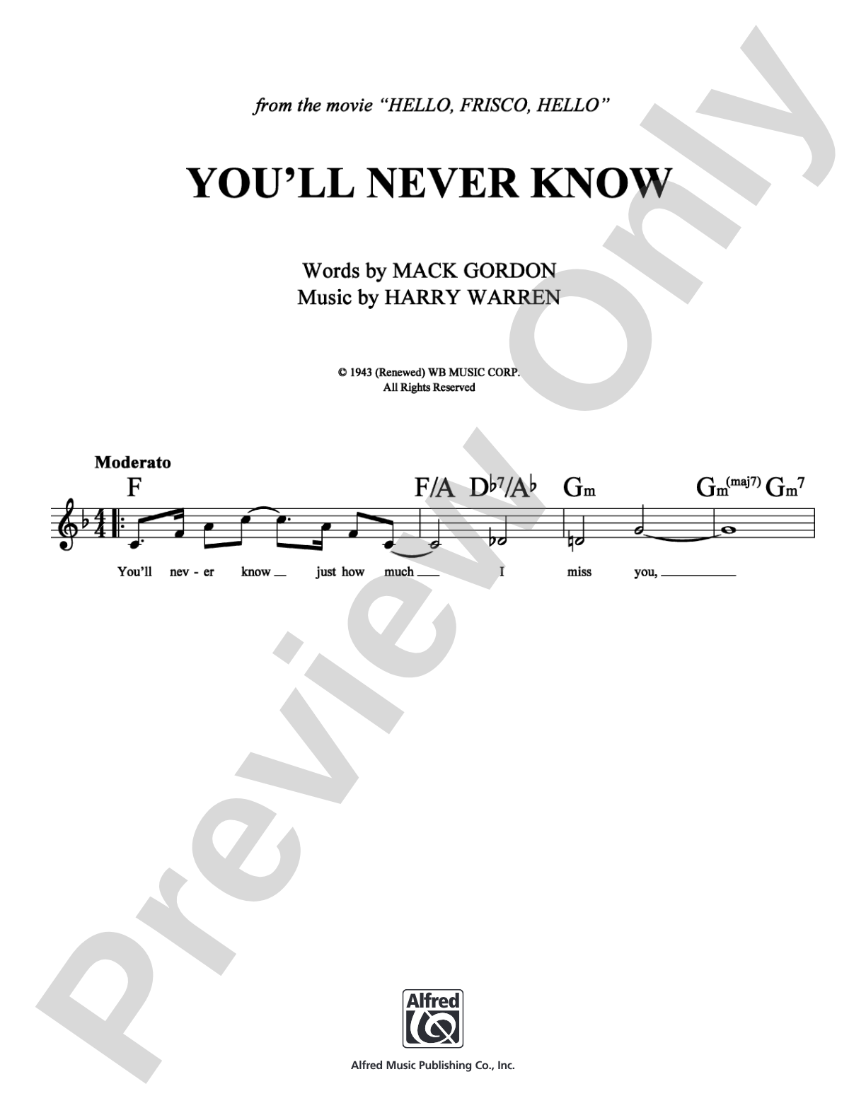 You'll Never Know: Lead Sheet Digital Sheet Music