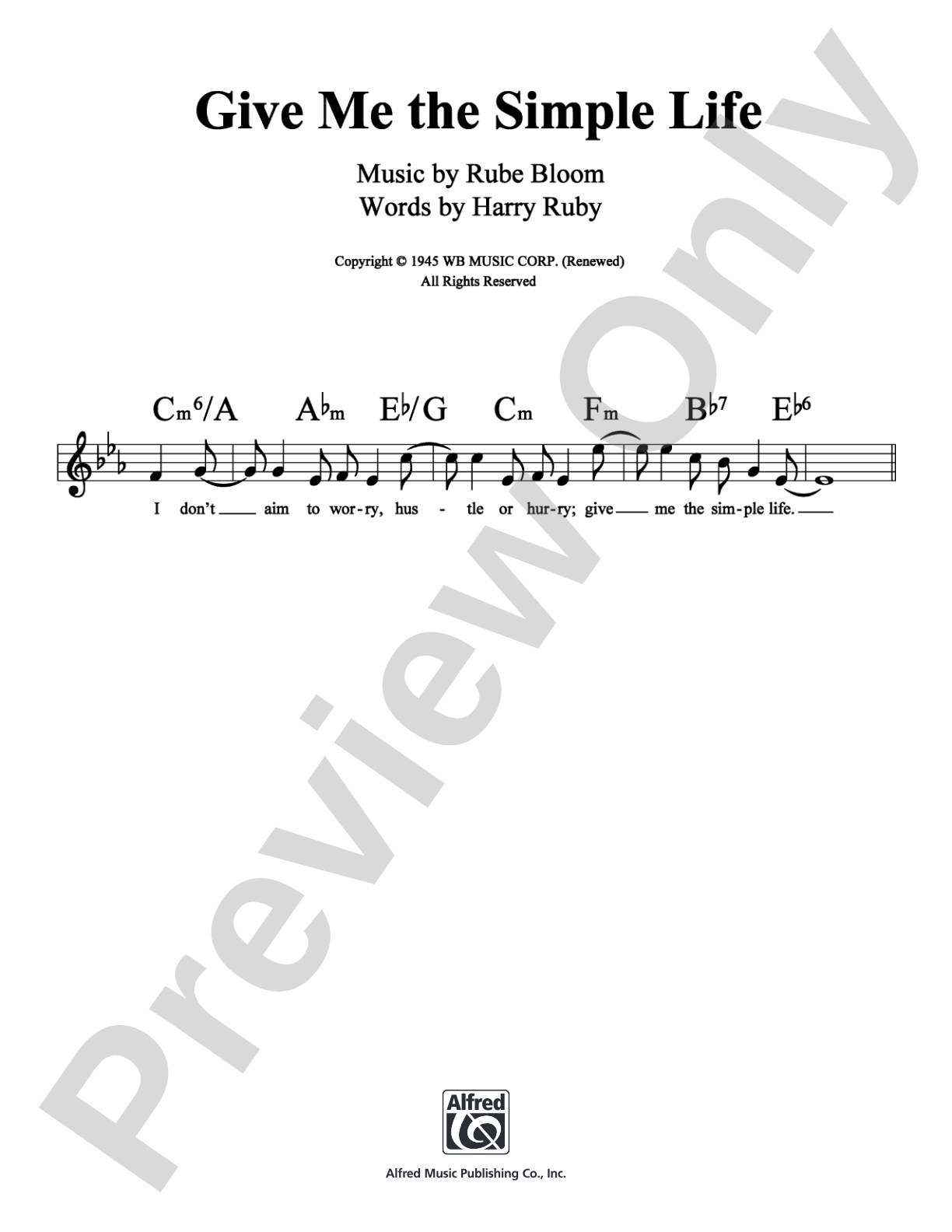 Give Me the Simple Life: Lead Sheet Digital Sheet Music