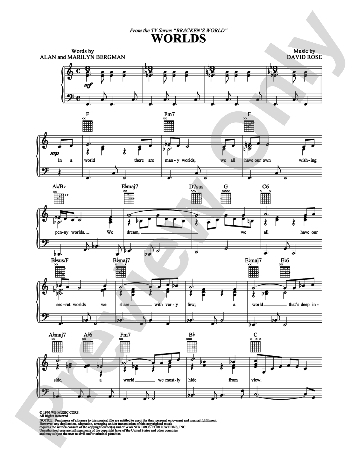 Worlds: Piano/Vocal/Chords Digital Sheet Music