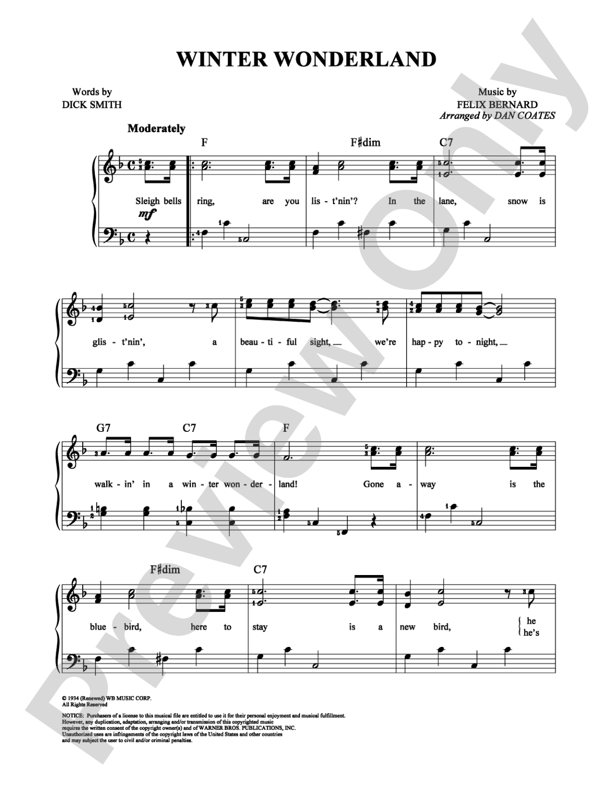 Winter Wonderland: Easy Piano Digital Sheet Music