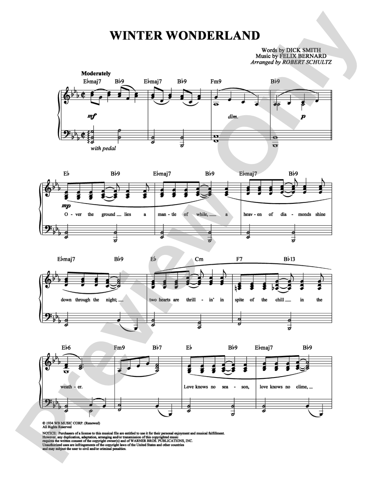 Winter Wonderland: Piano/Vocal/Chords Digital Sheet Music