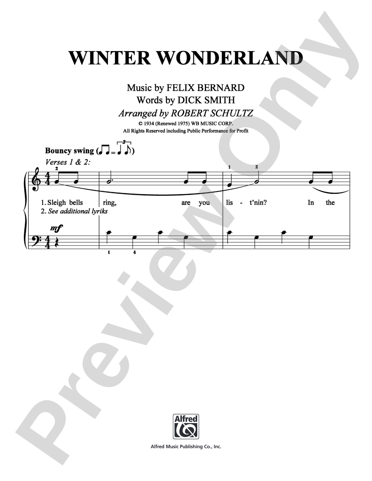 Winter Wonderland: Easy Piano Digital Sheet Music