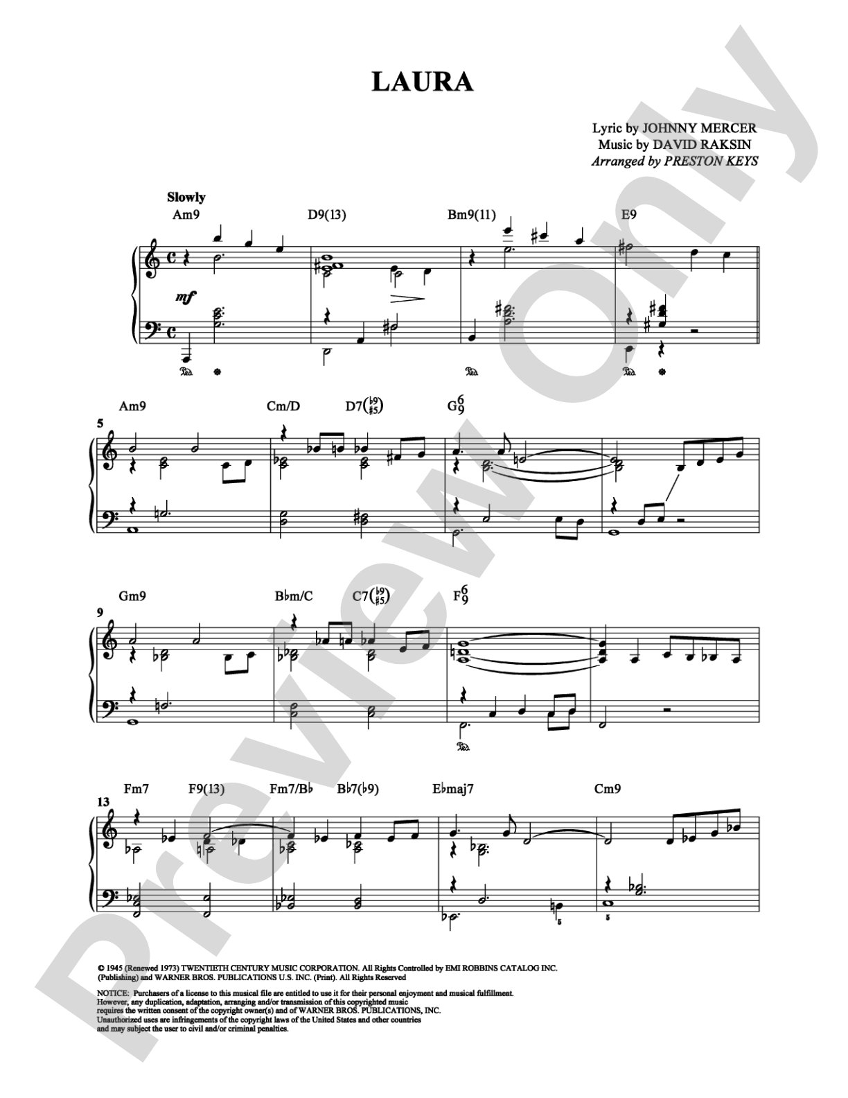 Laura: Piano Digital Sheet Music