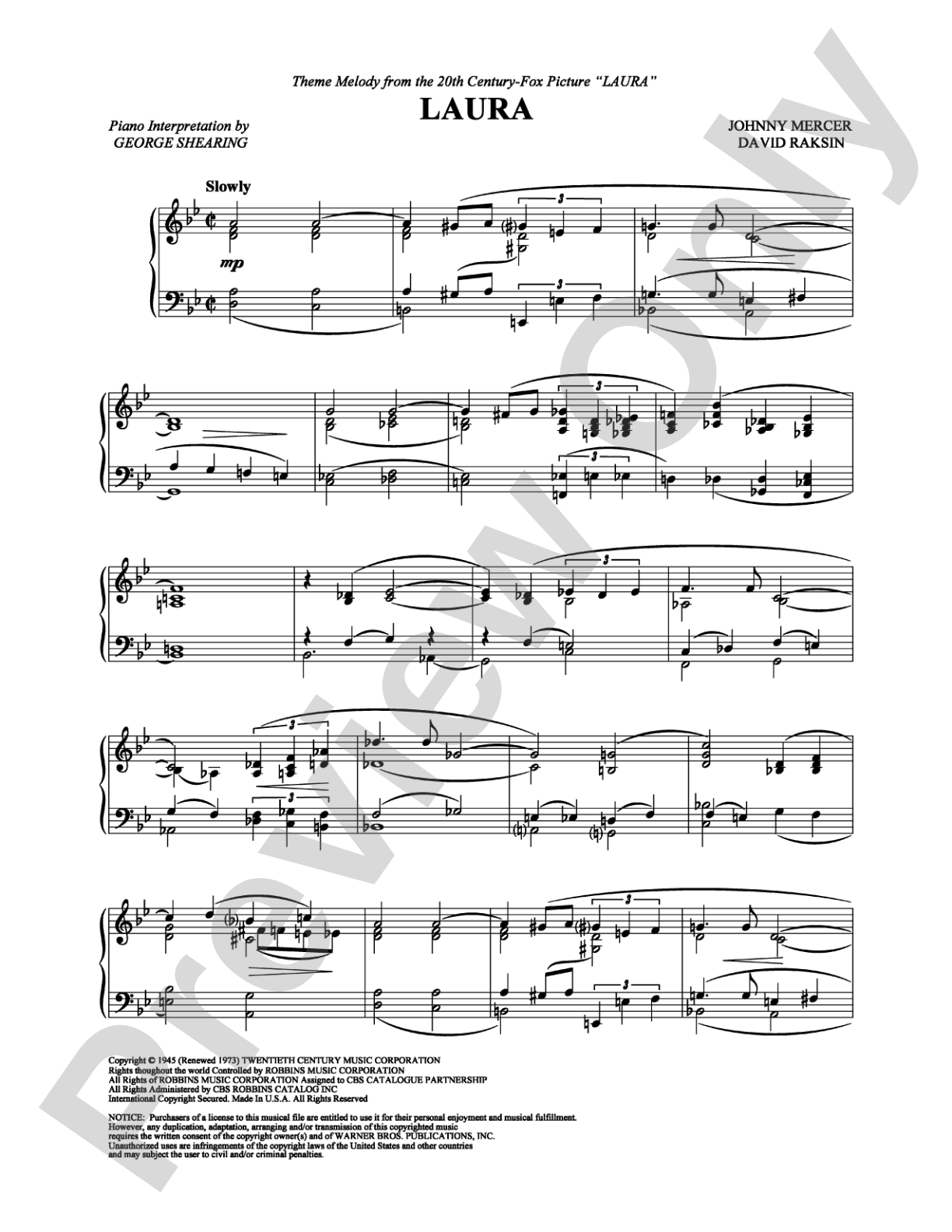Laura: Piano Digital Sheet Music