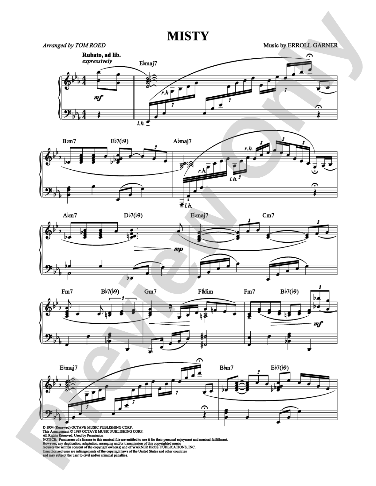 Misty: Piano Digital Sheet Music
