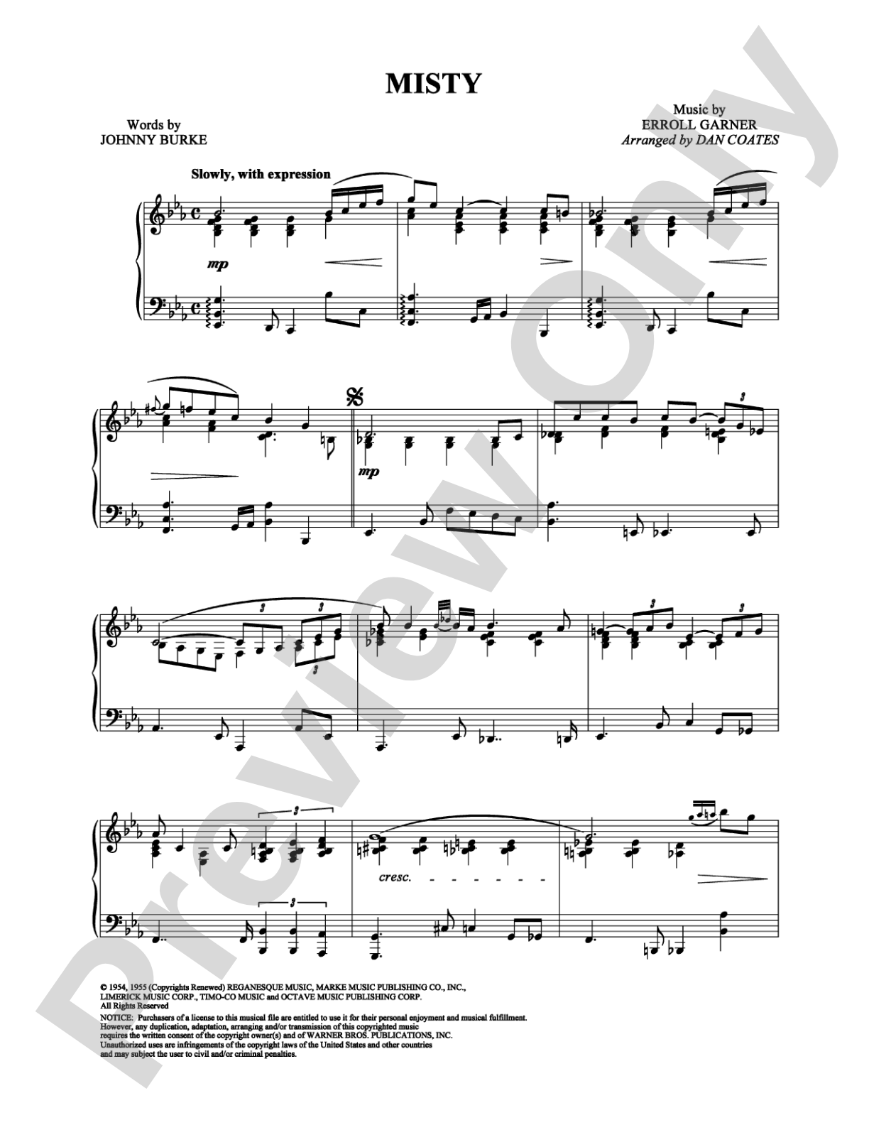 Misty: Piano Digital Sheet Music