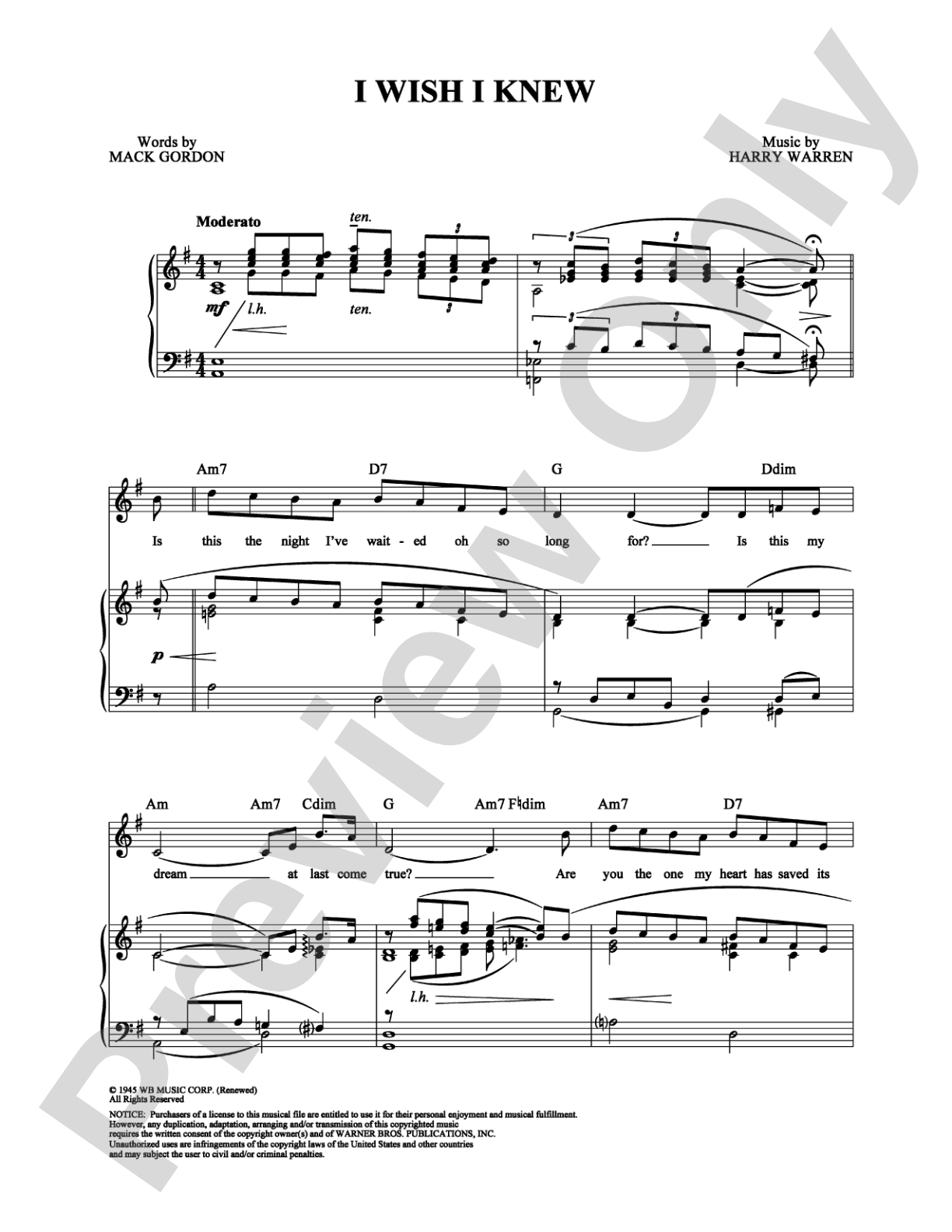 I Wish I Knew: Piano/Vocal/Chords Digital Sheet Music
