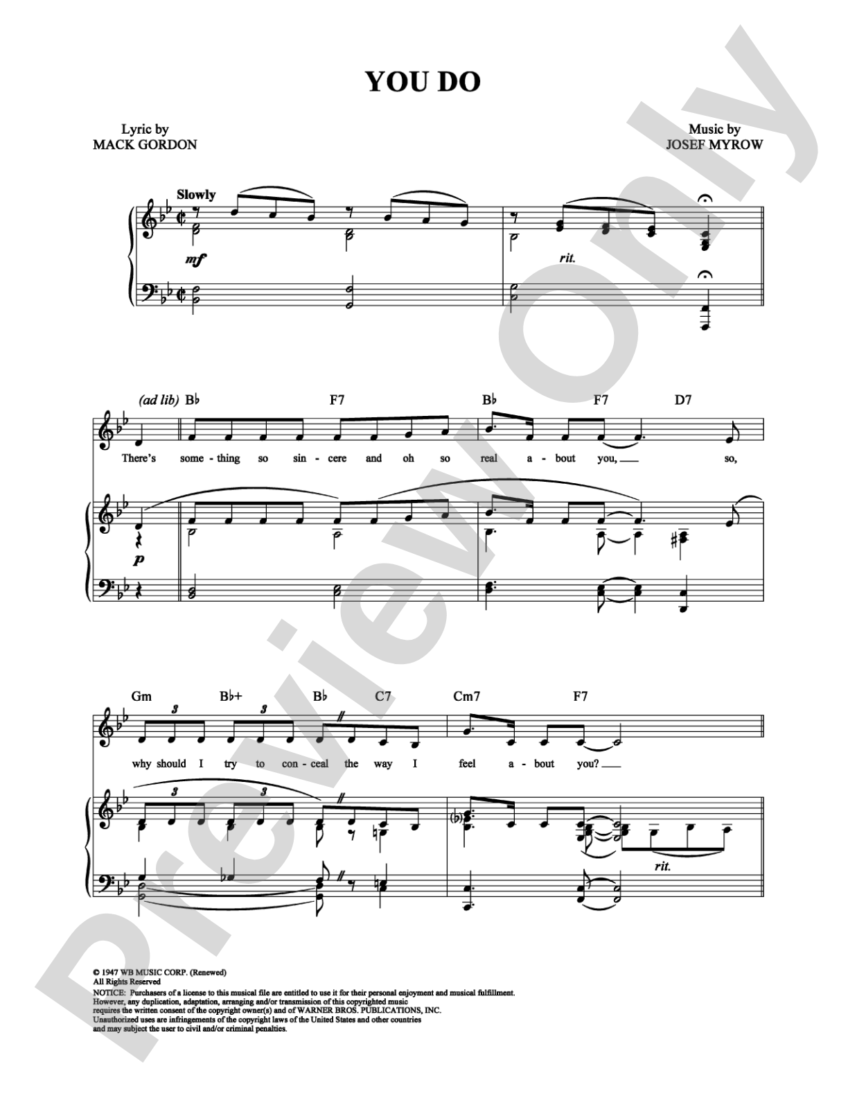 You Do: Piano/Vocal/Chords Digital Sheet Music