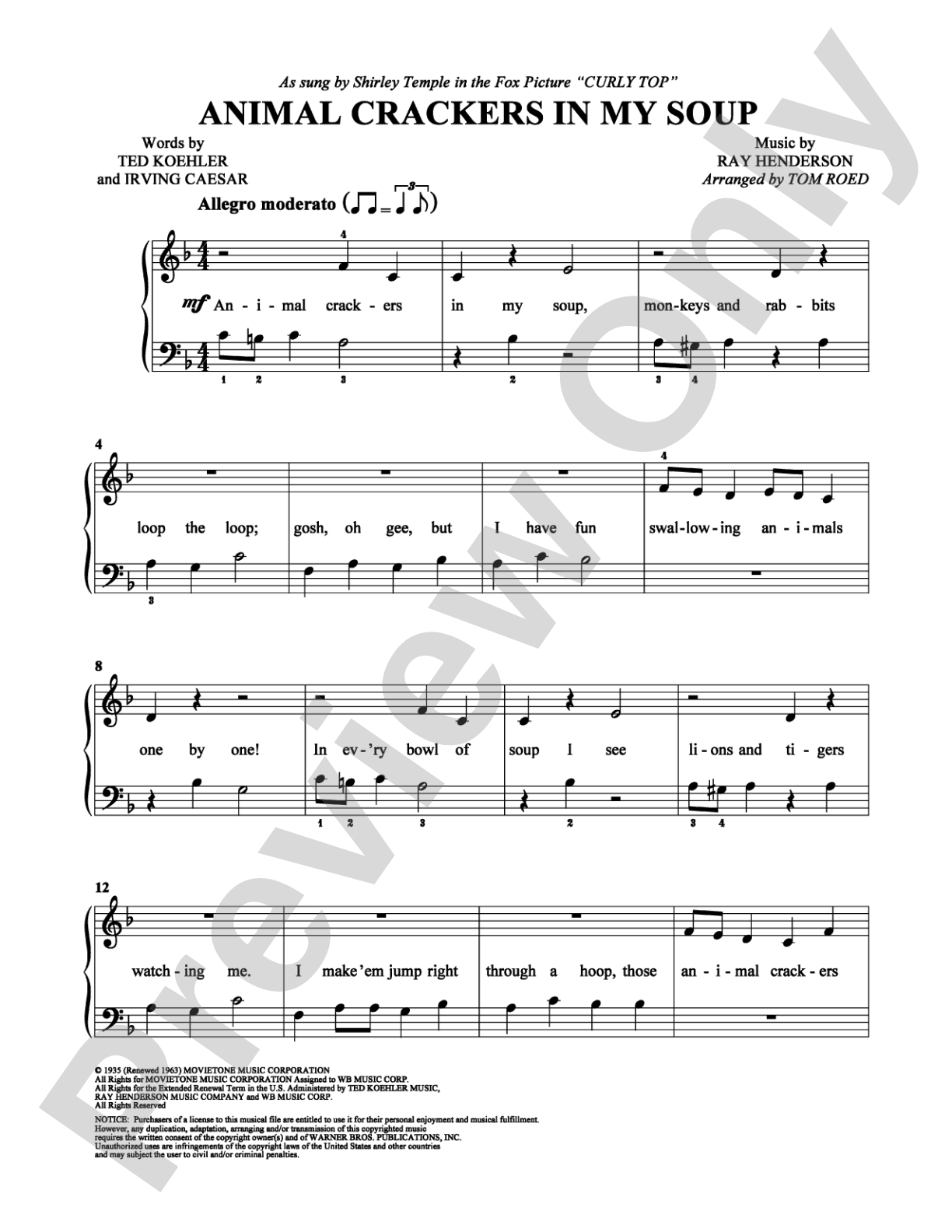 Animal Crackers In My Soup: Easy Piano Digital Sheet Music