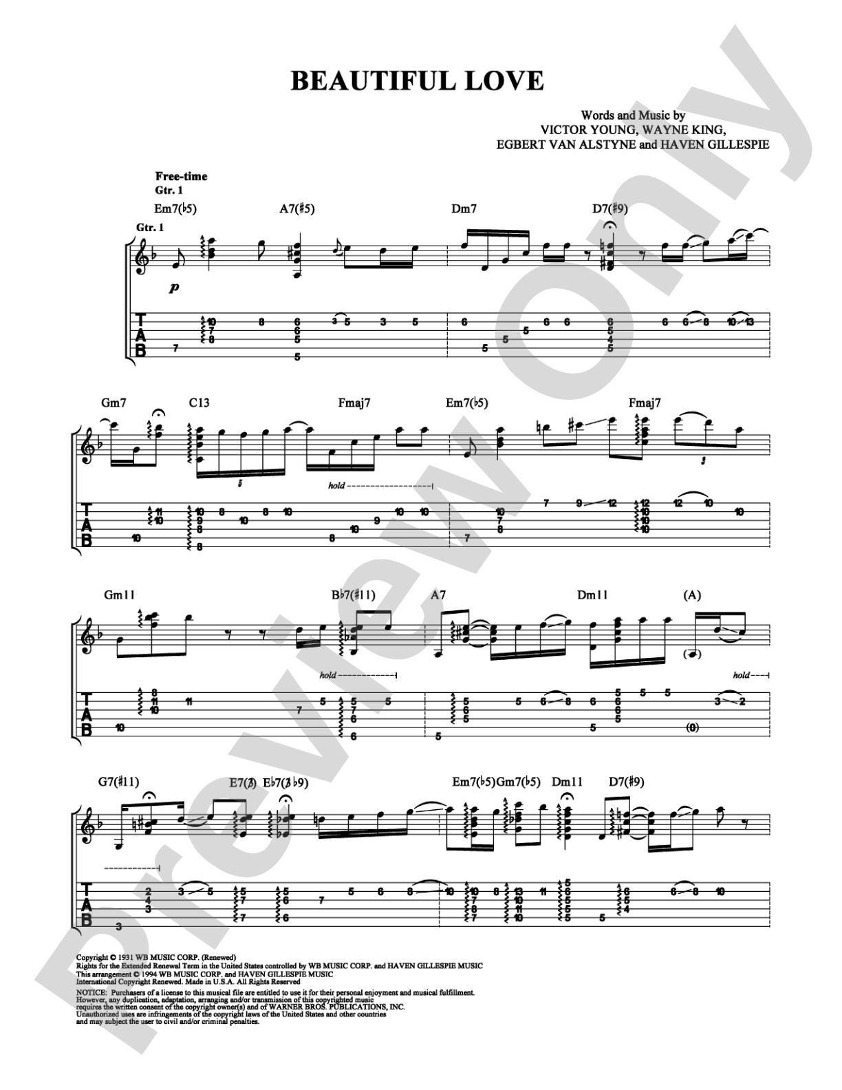 Beautiful Love: Guitar TAB Digital Sheet Music