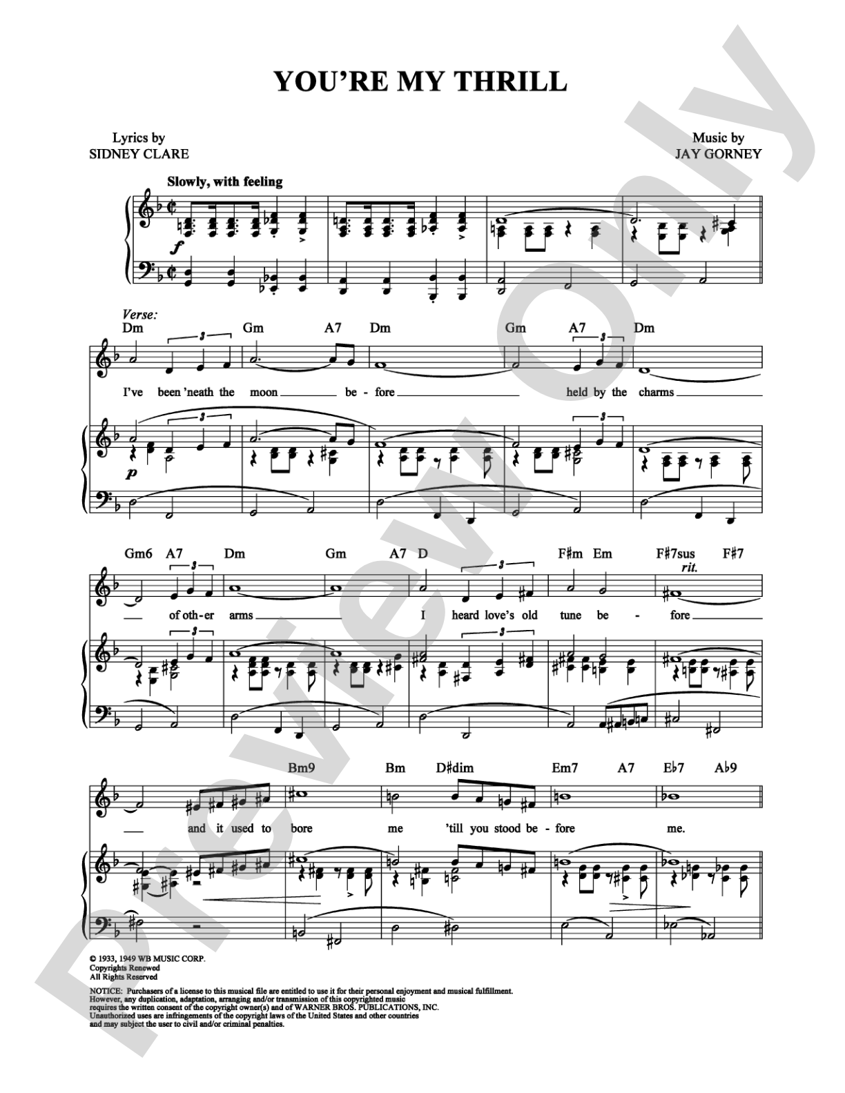 You're My Thrill: Piano/Vocal/Chords Digital Sheet Music