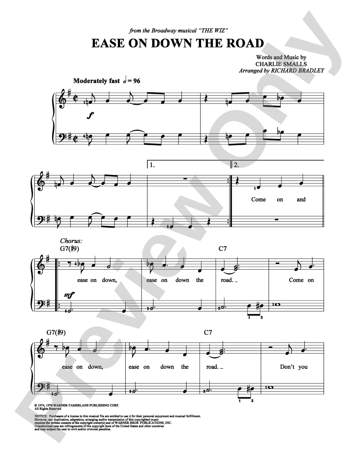 Ease On Down the Road: Easy Piano Digital Sheet Music