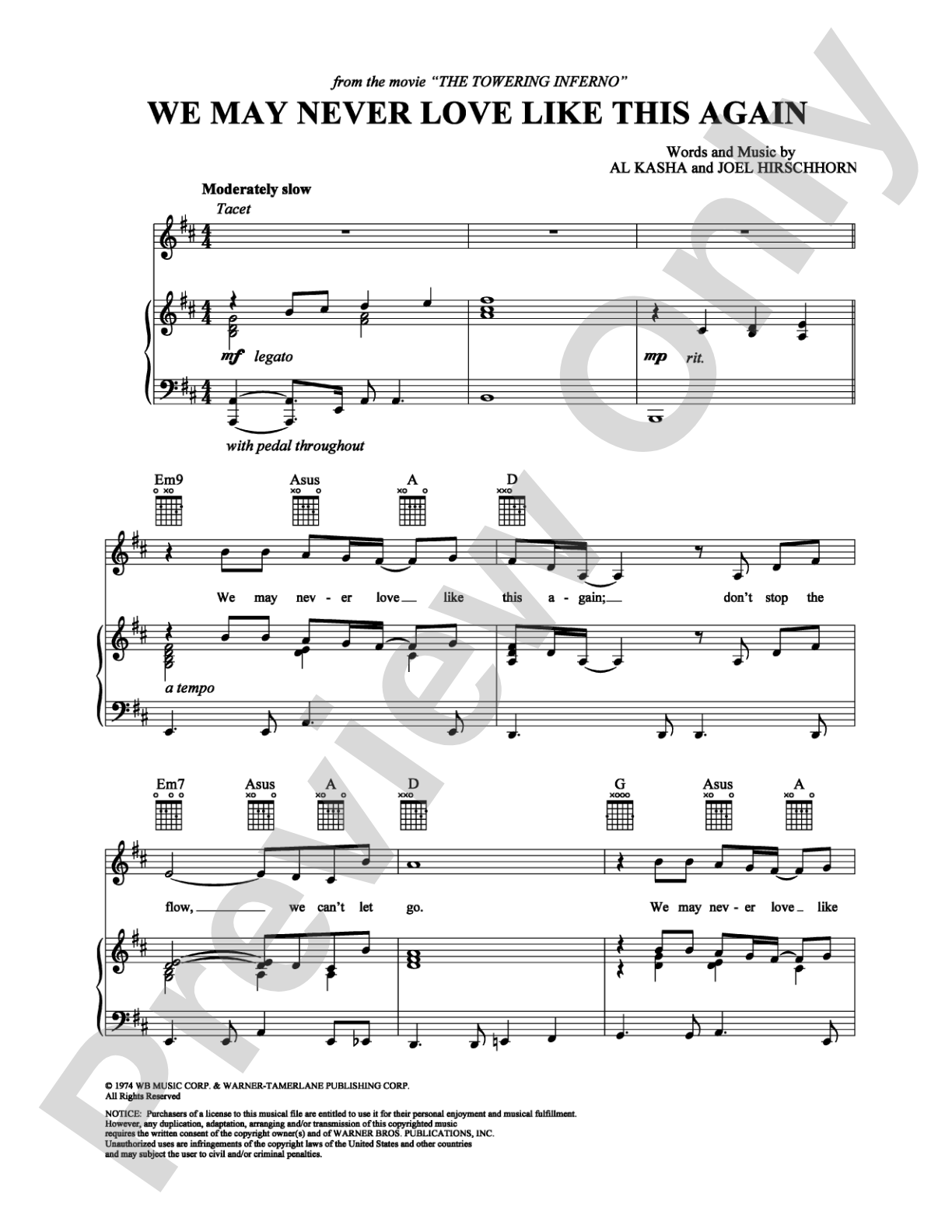 We May Never Love Like This Again: Piano/Vocal/Chords Digital Sheet Music